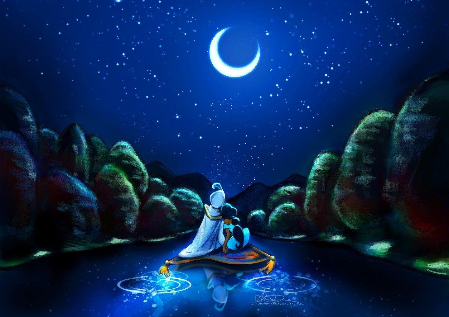 Disney company stars flying moon carpet artwork aladdin rivers