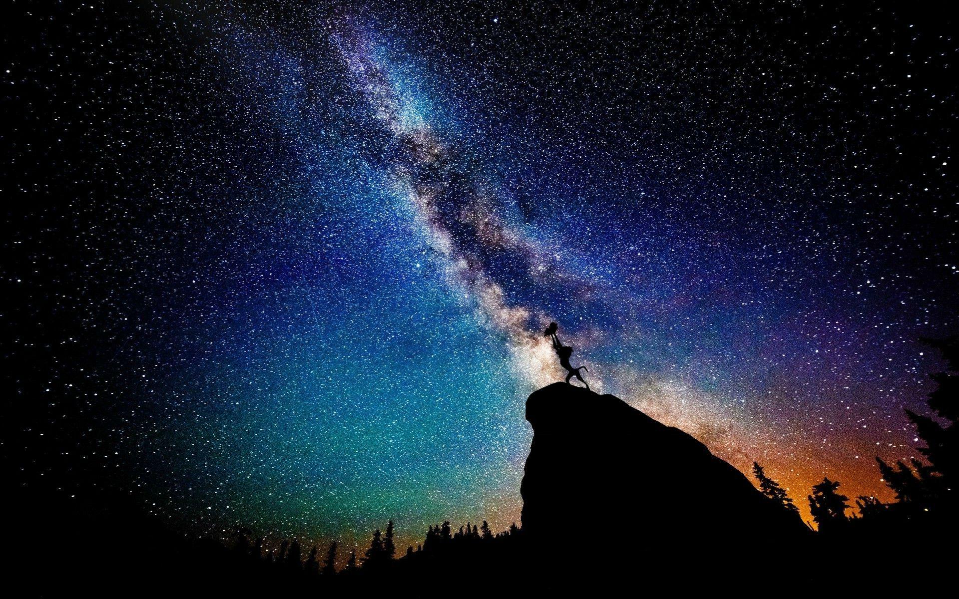 nebula, Cliff, Silhouette, The Lion King, Stars, Night, Milky Way