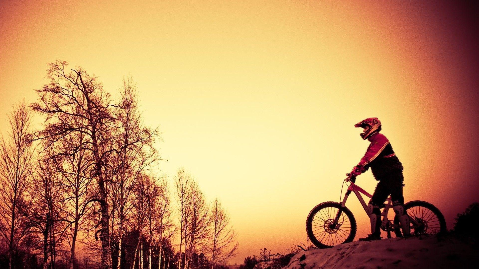 Bicycle Winter Sunset Sport Hd Background