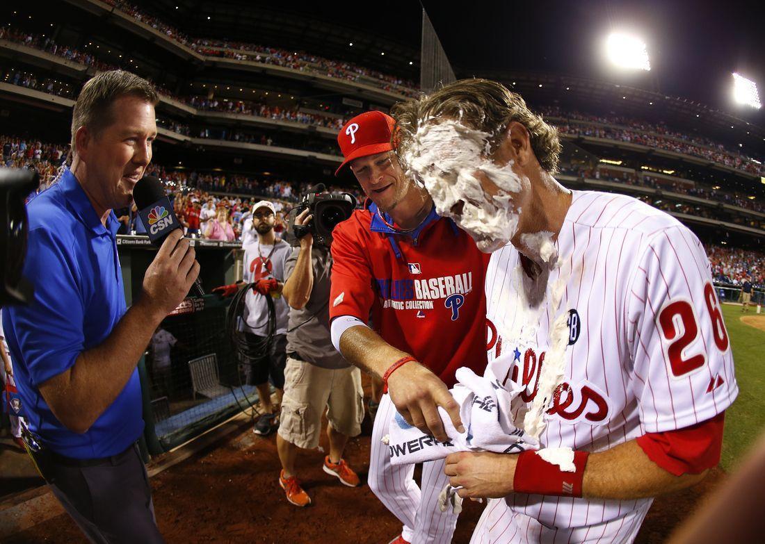Chase Utley violently pied after walkoff homer