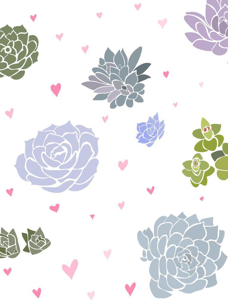 Free Wallpaper} February Love Hearts and Succulents. Wallpaper