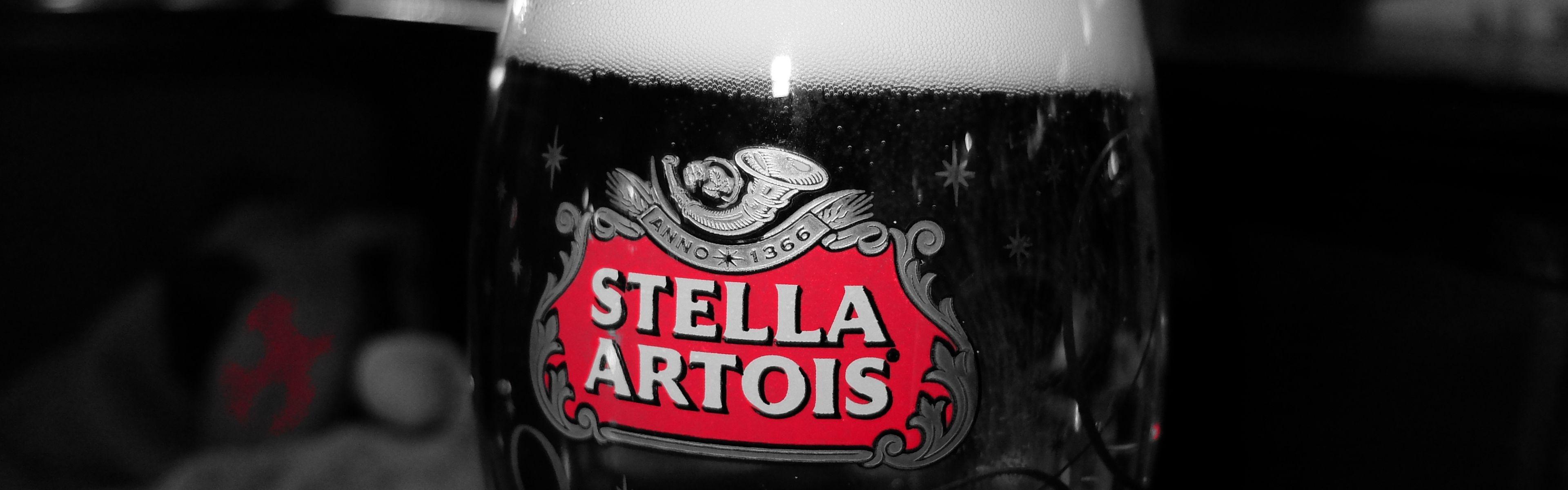 Download Wallpaper 3840x1200 Stella artois, Beer, Alcohol, Glass