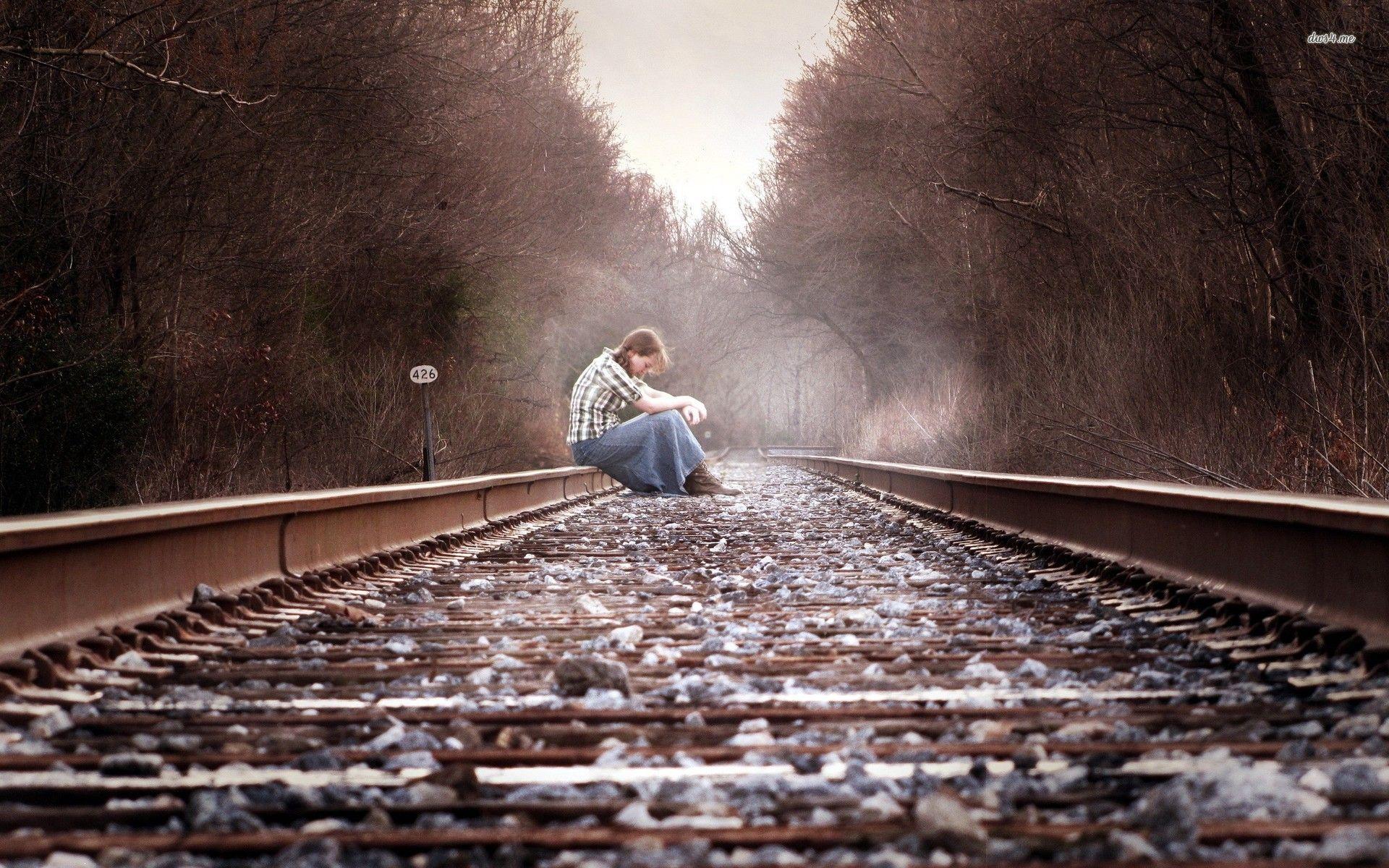 Sad Girl On Railway Track Image. Freeeasypics. Sad