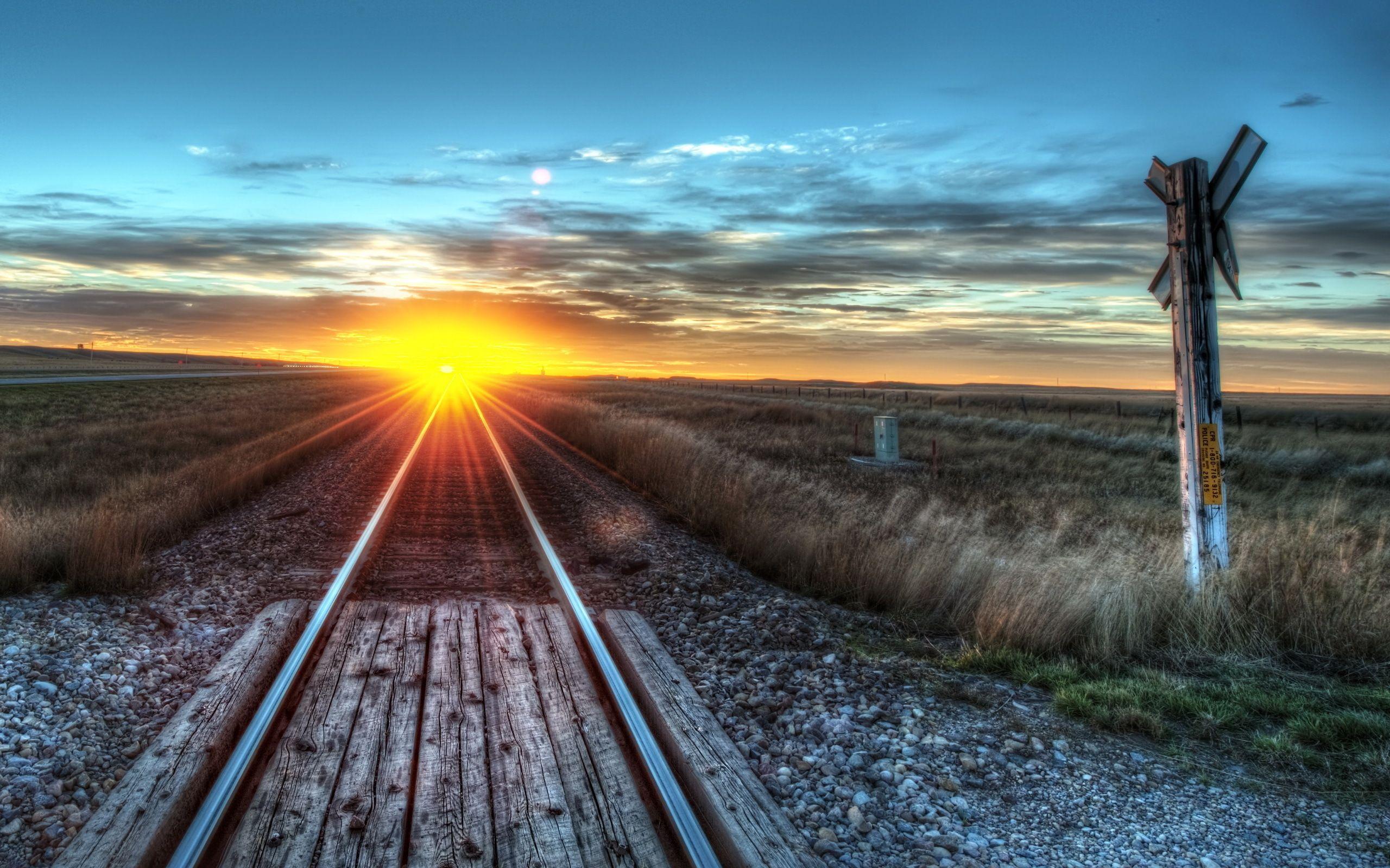 Sunset over railway track