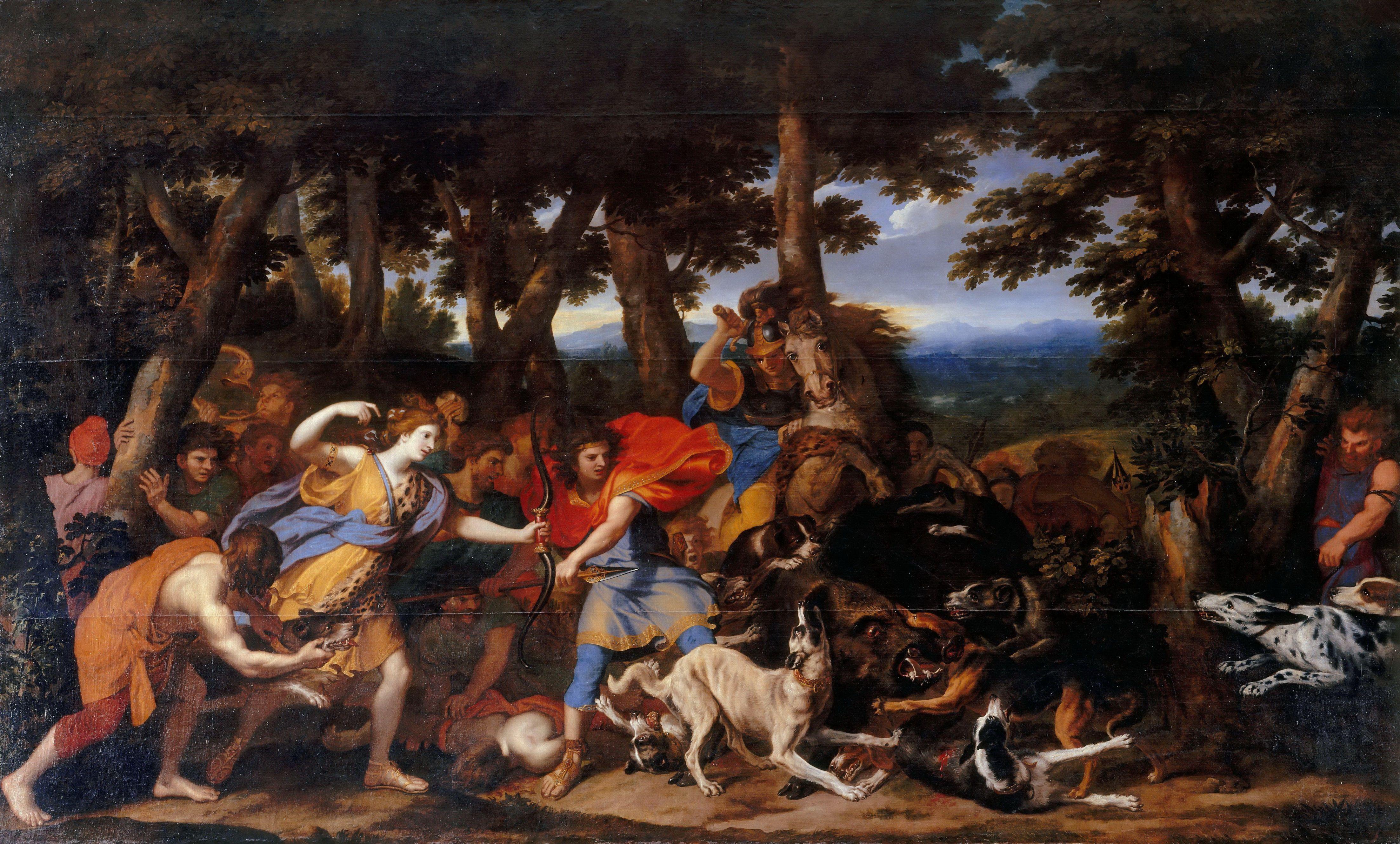 Wallpaper Charles Le Brun, Hunt of Meleager and Atalanta 4410x2658