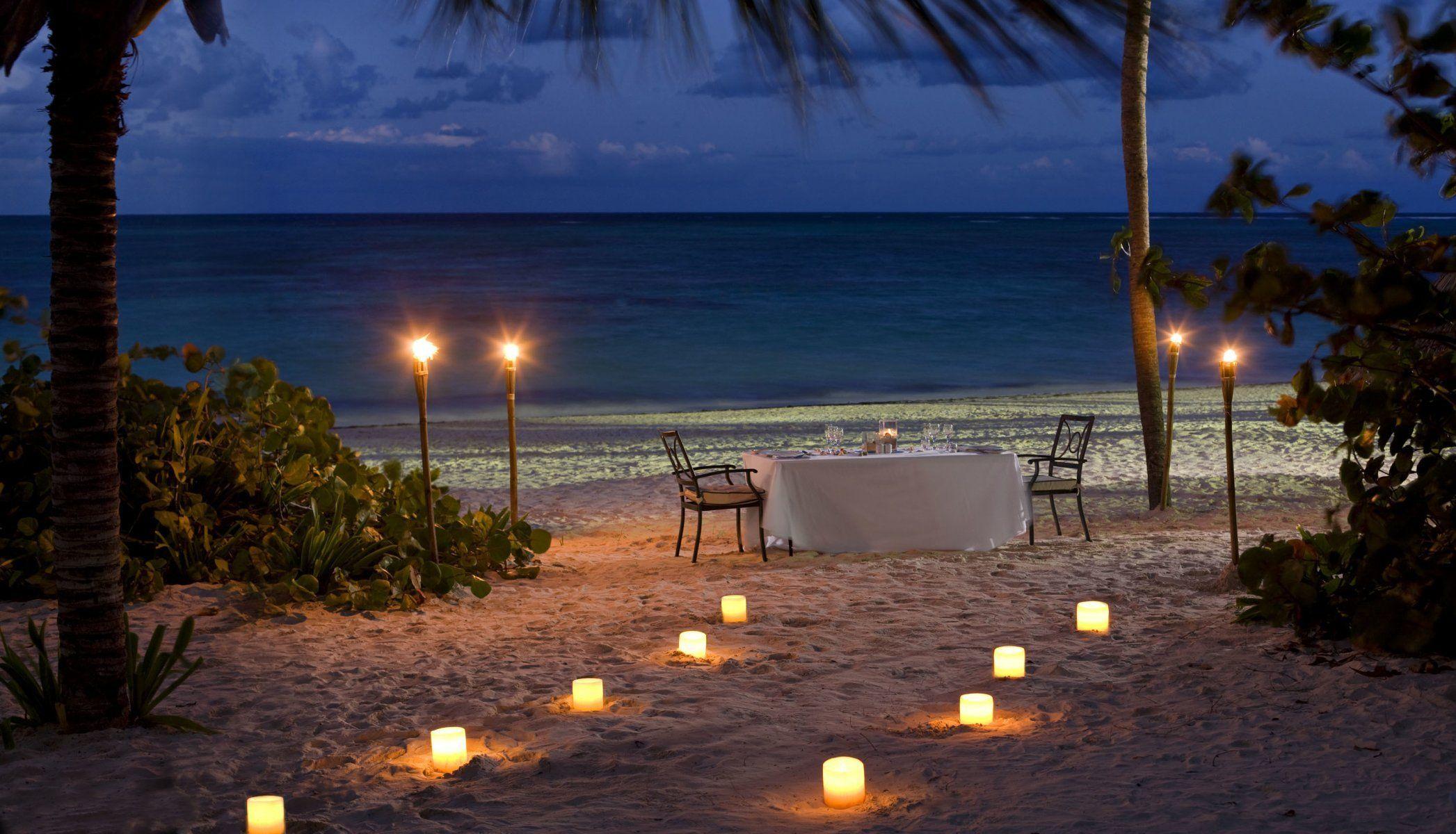 night beach dinner candles ocean romance sunset beach romantic