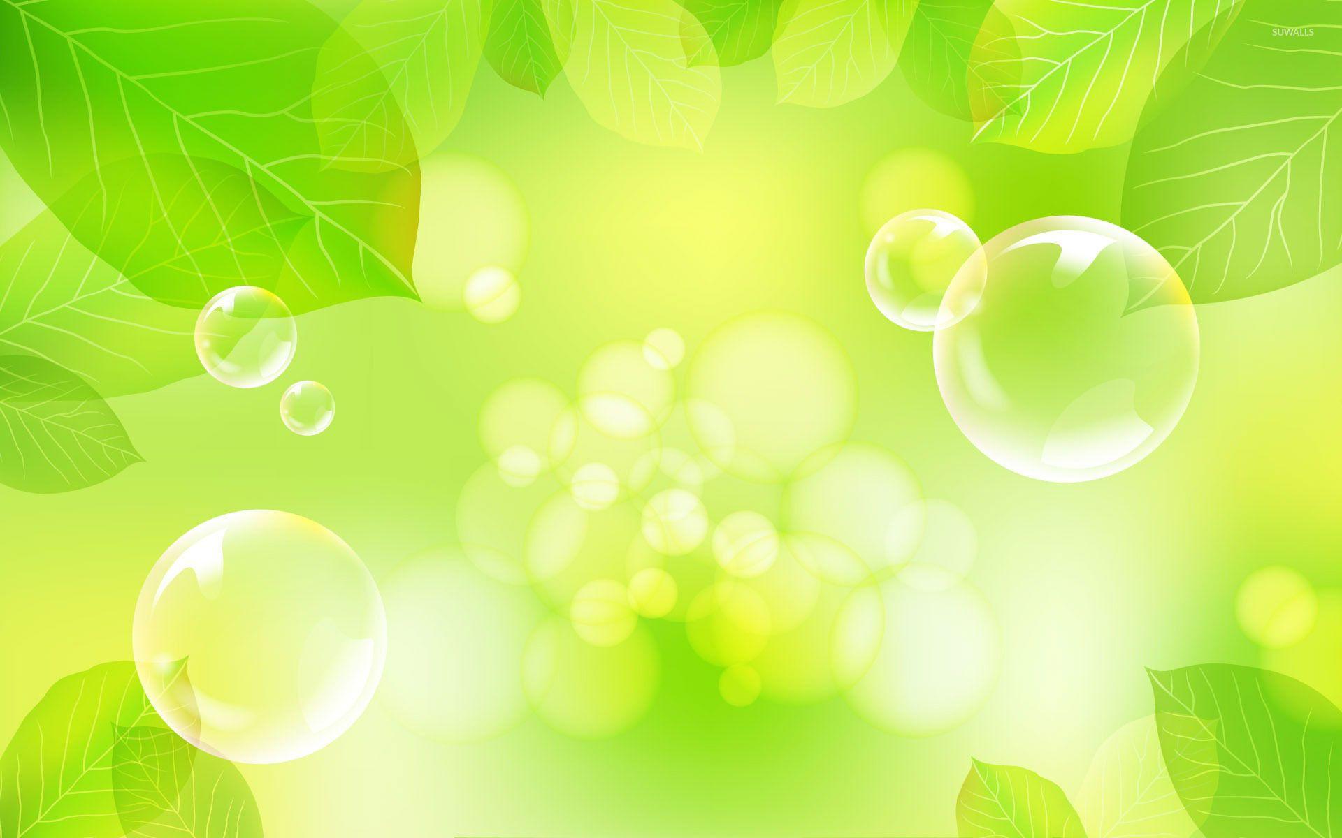 Bubbles and green leaves wallpaper Art wallpaper