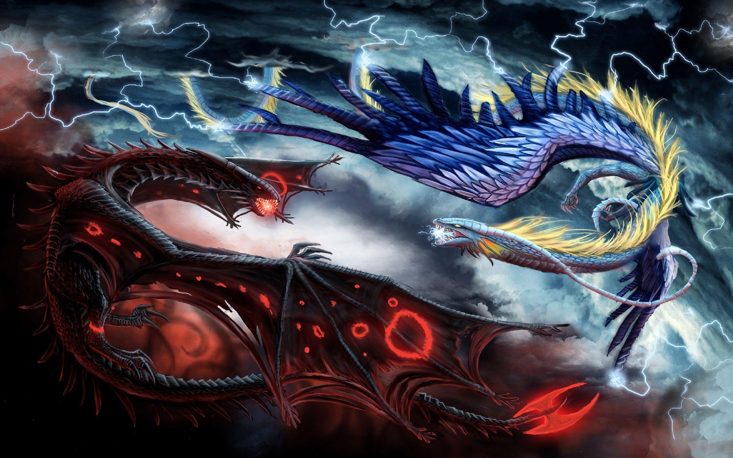 dragon, Feathers, Lightning, Clouds Wallpaper HD / Desktop