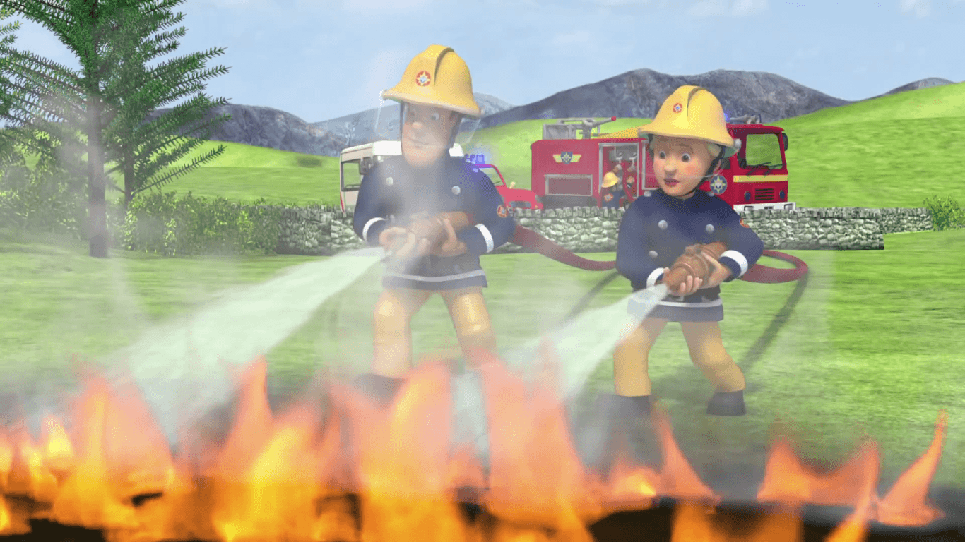 Sam and Penny put out grass fire.png