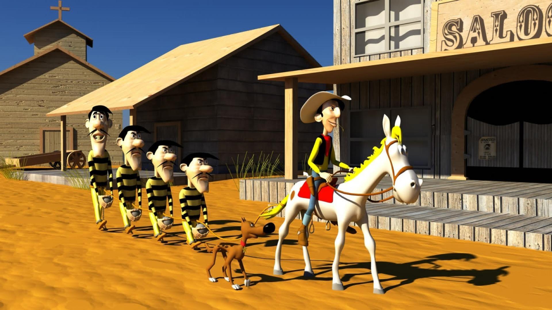 Cartoons western lucky luke 3D saloon wallpaper