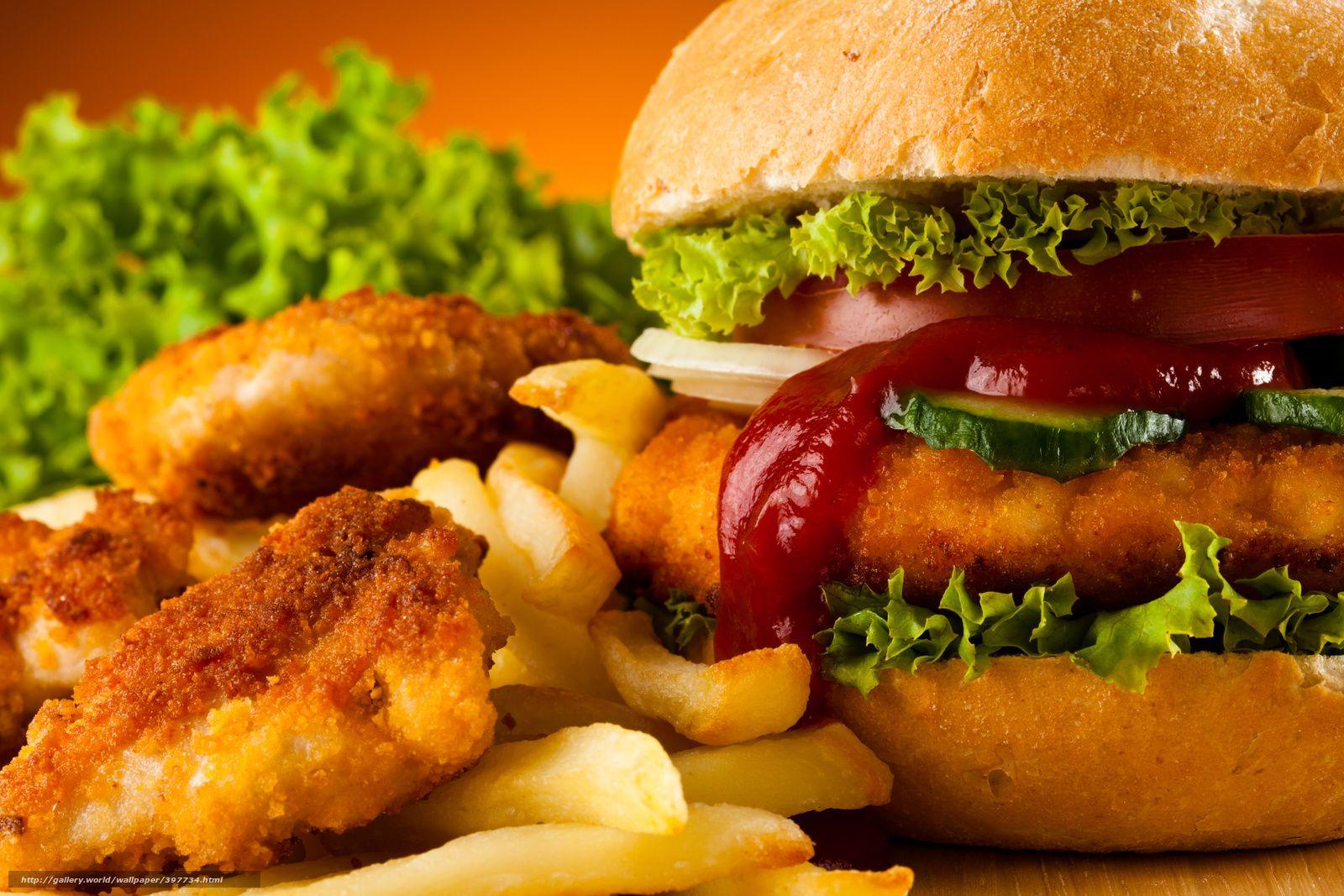 Download wallpaper hamburger, French fries free desktop wallpaper