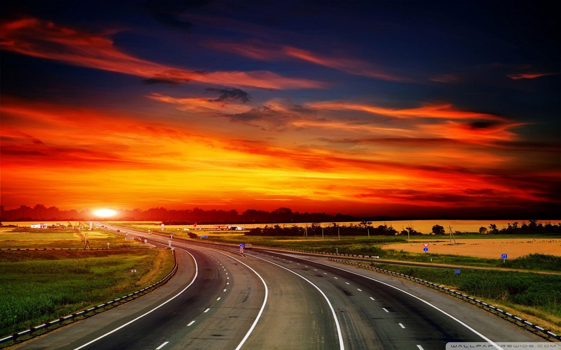 Highway At Sunset HD desktop wallpaper, High Definition