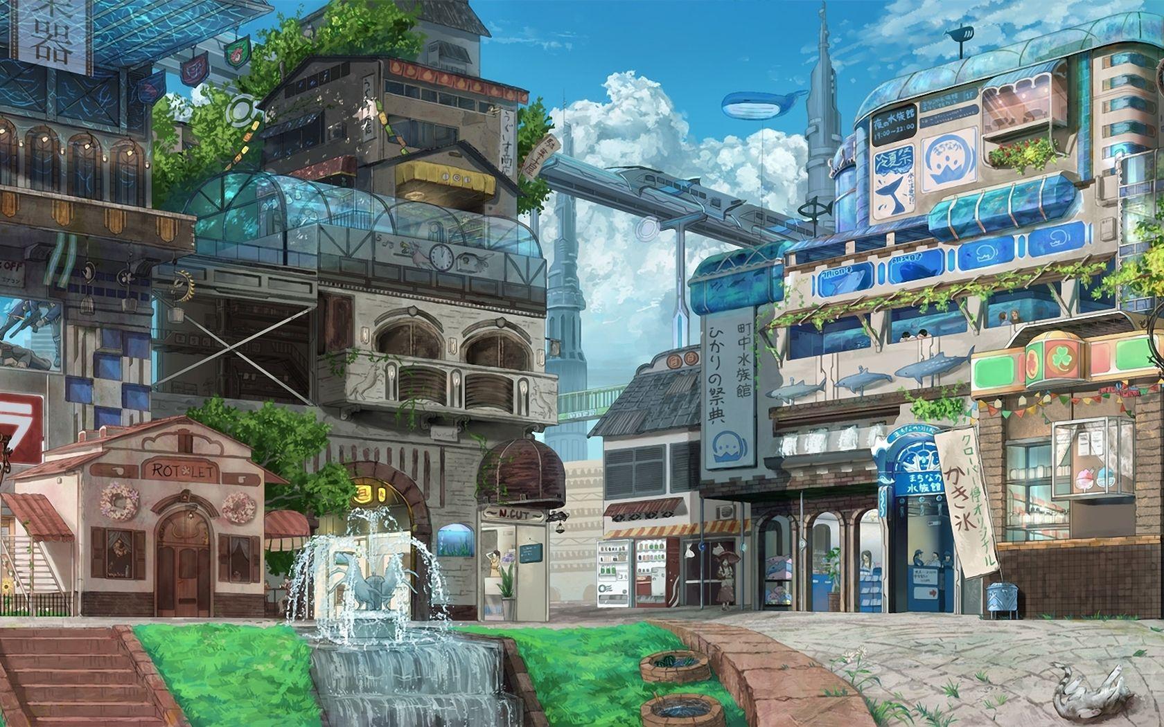 Anime City Wallpaper 42582 1680x1050 px