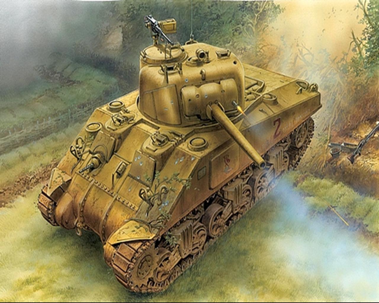 Army Tanks 75mm Painting Art M4 Sherman