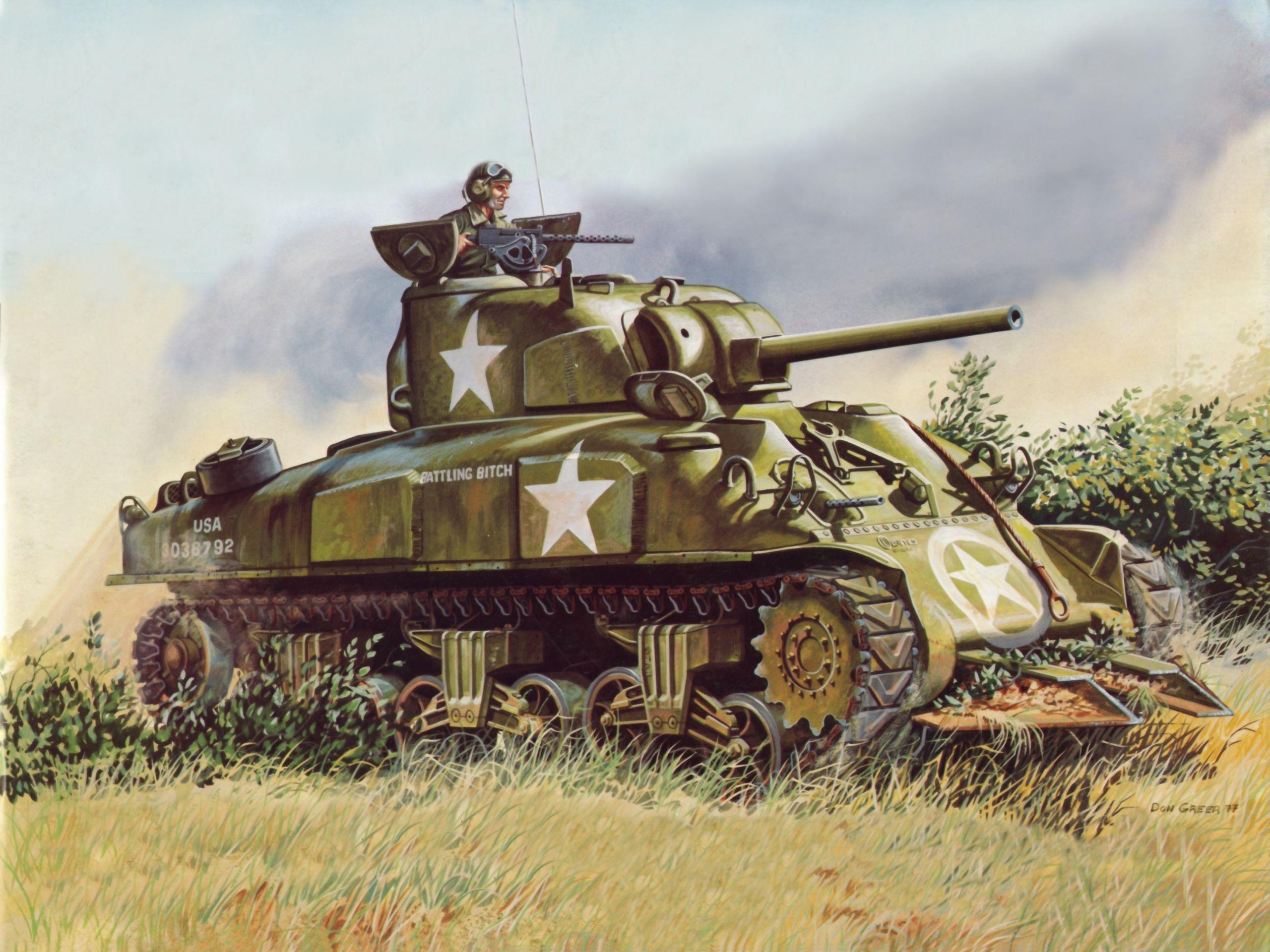 Army Tanks Painting Art M4 Sherman 2560x1920