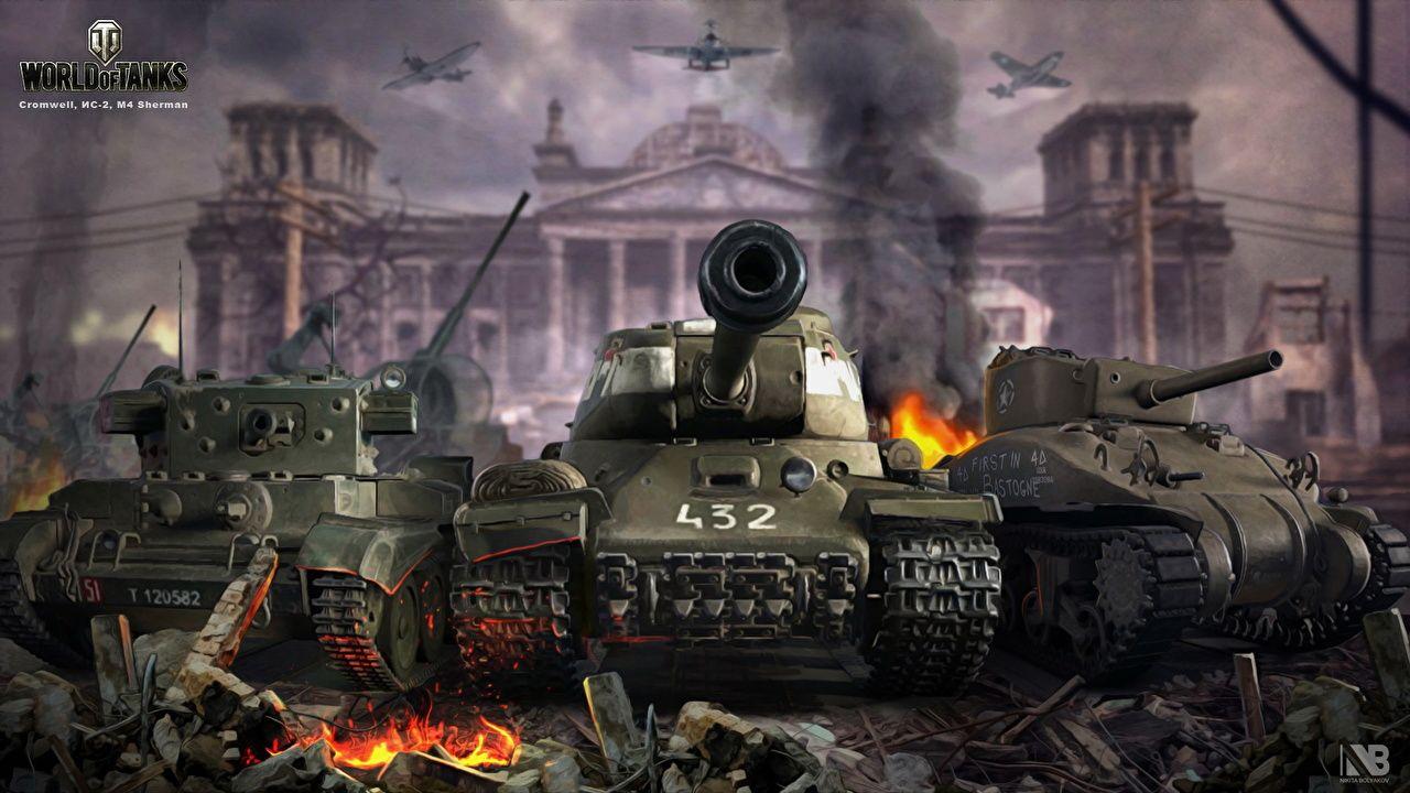 Wallpaper Games WOT M4 Sherman Tanks Cromwell, IS 2 Nikita Bolyakov