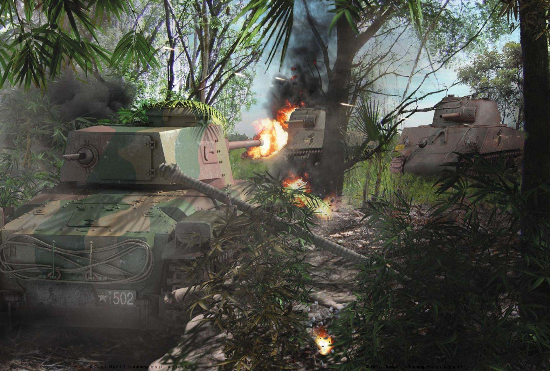 Art Fight Tanks Us M4 Sherman Against Japan Type 97 Chi Ha Near