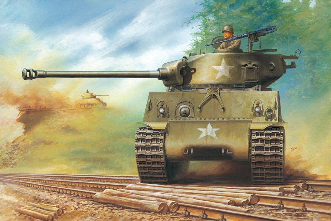 Army Tanks Painting Art M4 Sherman