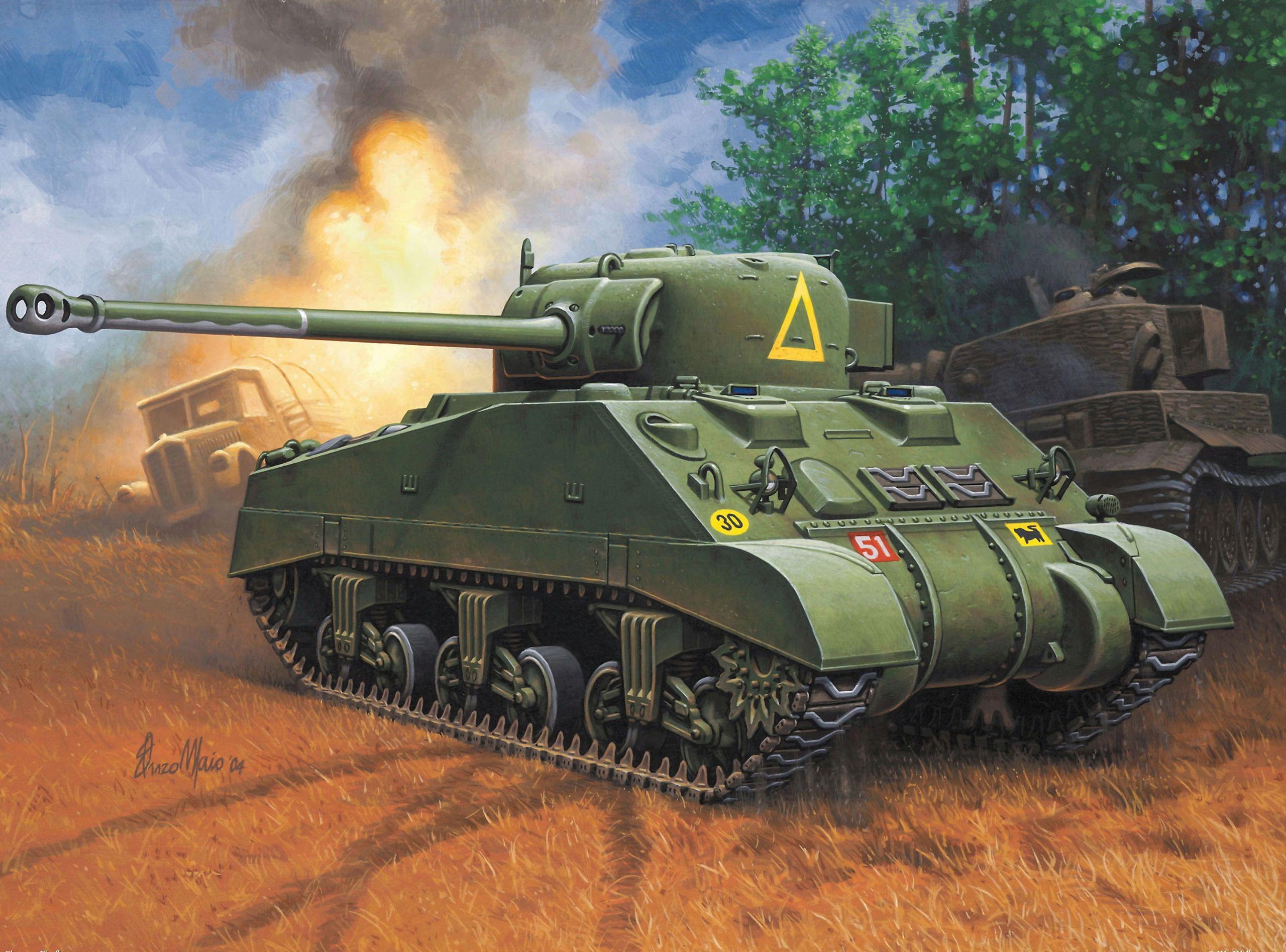 Army Tanks Sherman Firefly Painting Art M4 Sherman 2560x1895