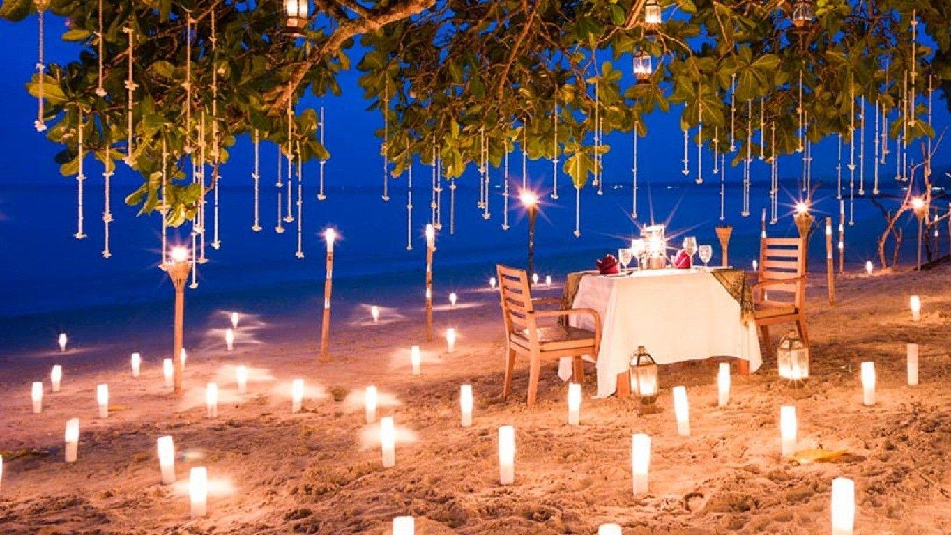 Candelight Tag wallpaper: Romantic Beach Dinner Table Two Sea