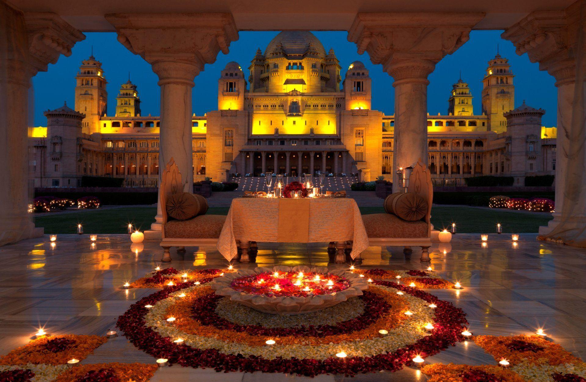 night palace dinner candles india palace HD wallpaper