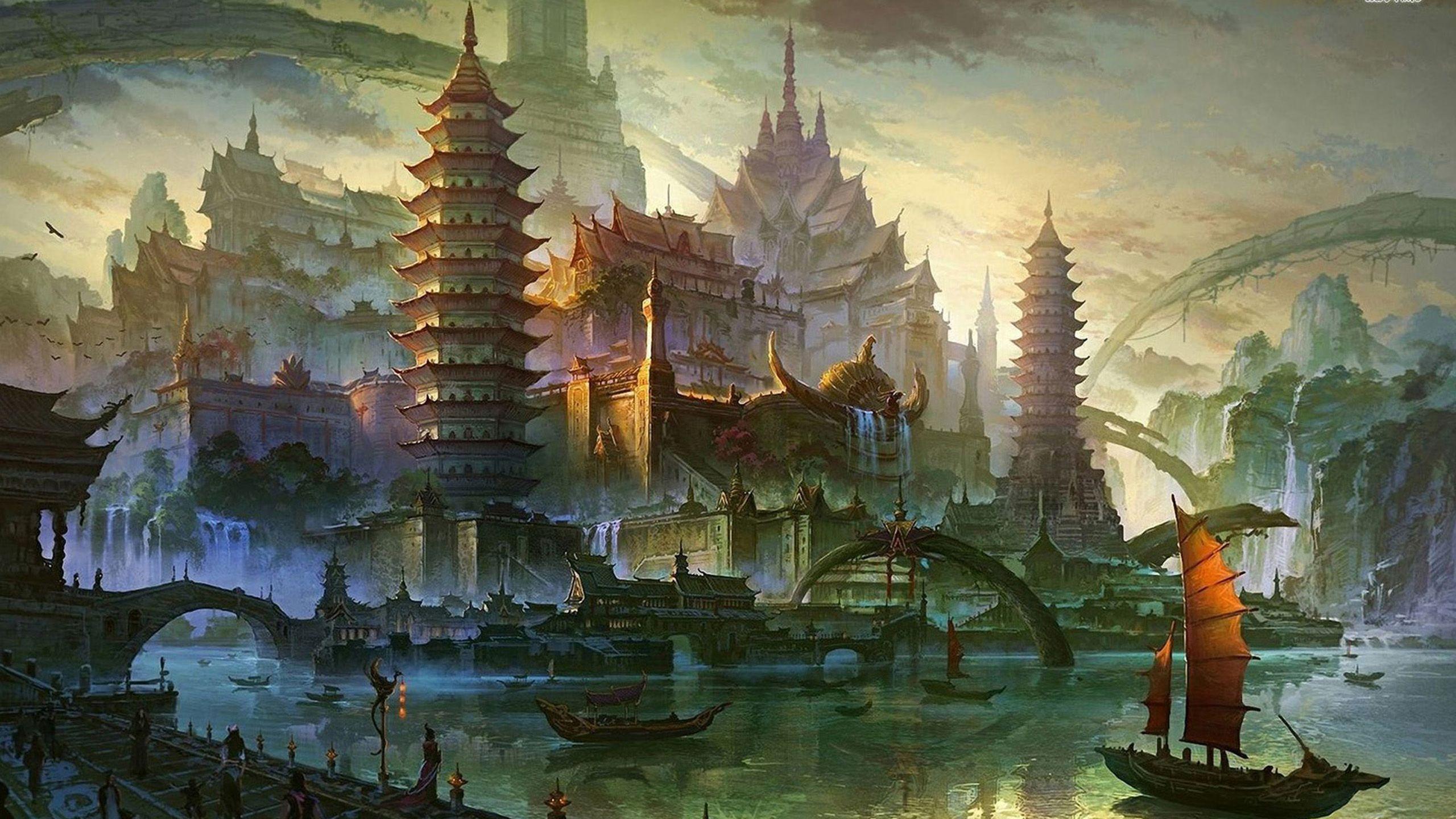 474234 artwork Chinese dress fantasy art Chinese architecture fantasy  girl  Rare Gallery HD Wallpapers