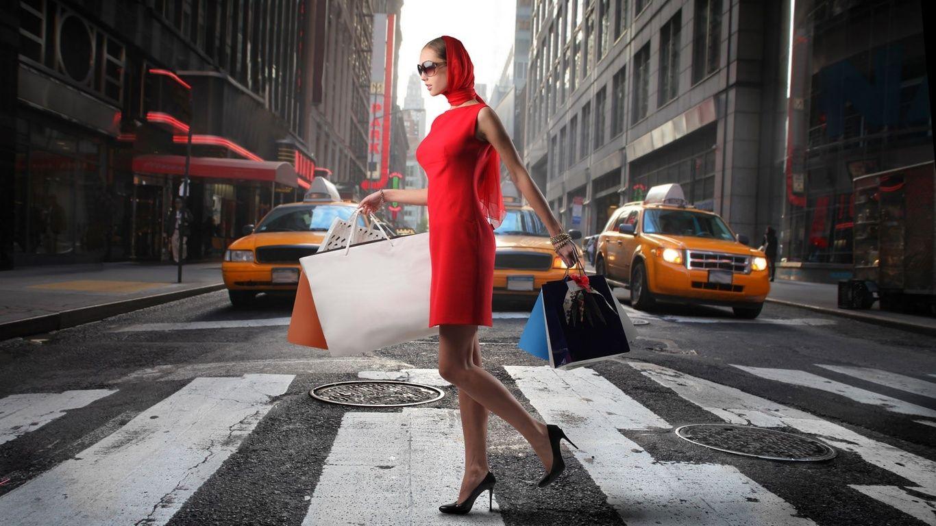 Red Dress, Shopping Bags, Shopper, The Shopping In