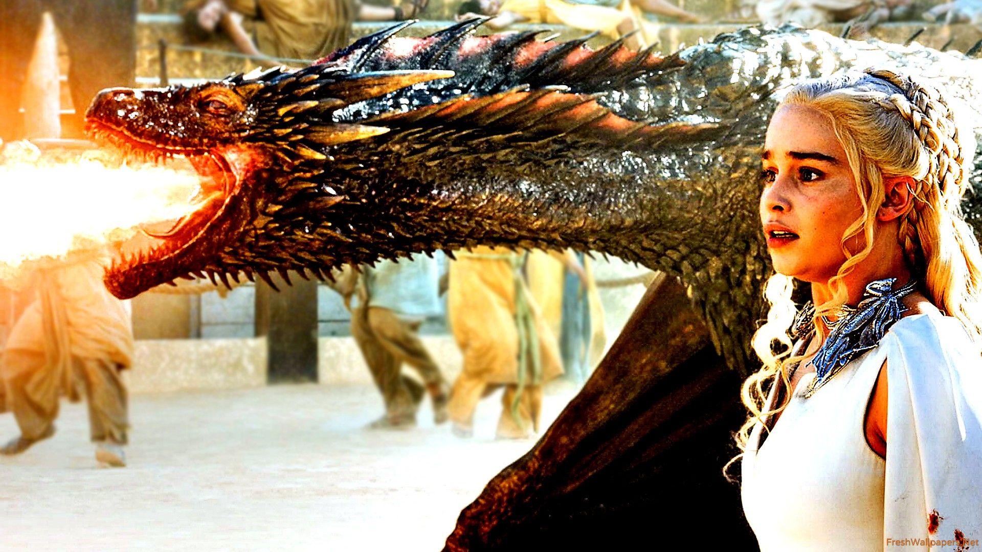 Daenerys Targaryen And Drogon Dragon In Game Of Thrones wallpaper