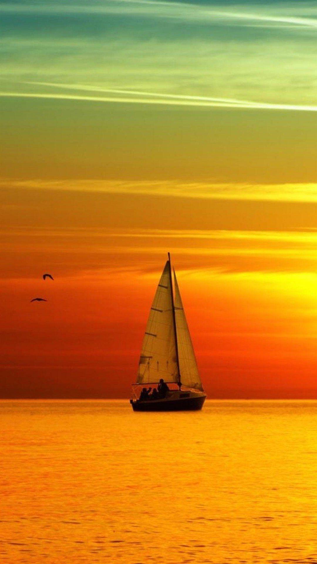 Wallpaper Full HD 1080 X 1920 Smartphone Sea Sunset Boat x