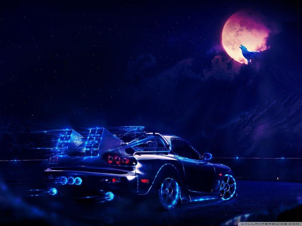 Neon Car Going To The Moon Wolf ❤ HD Desktop Wallpaper for 4K