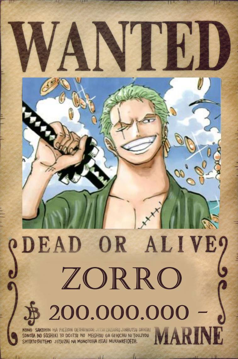 roronoa zoro, wanted poster zoro 200,000,000