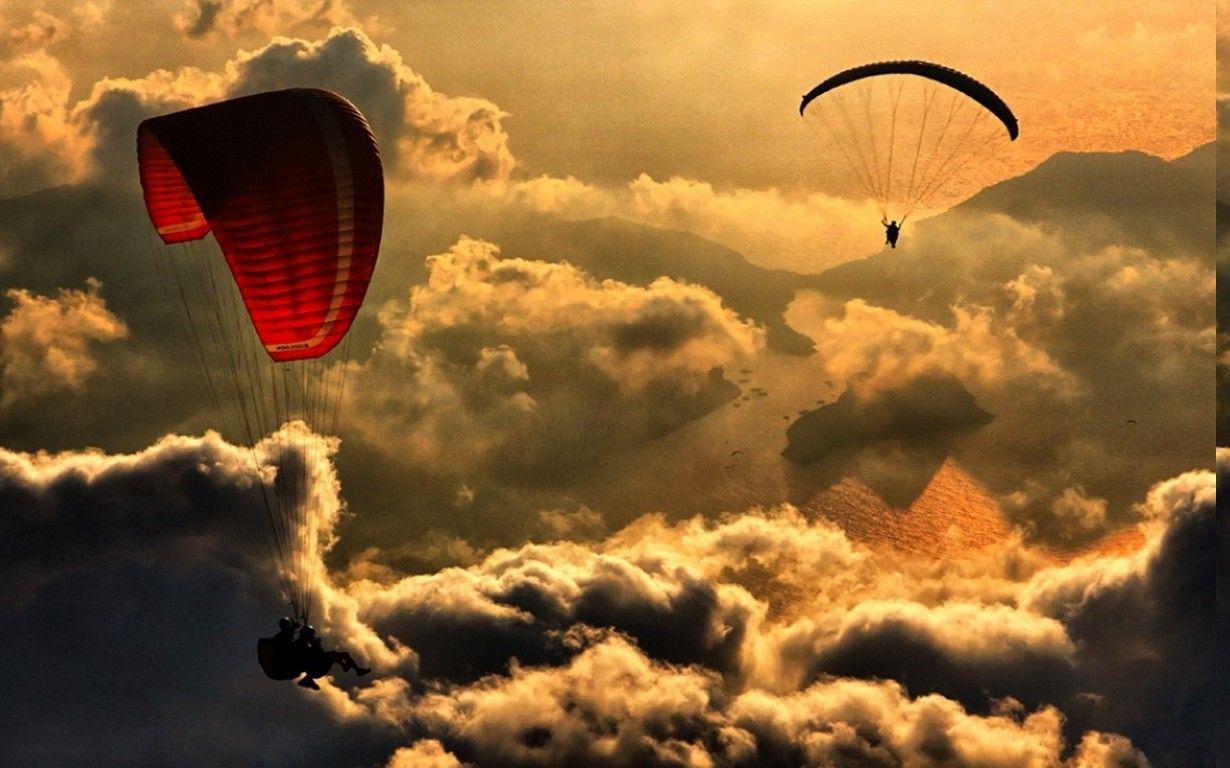 Download HD nature, Landscape, Paragliding, Aerial View, Clouds