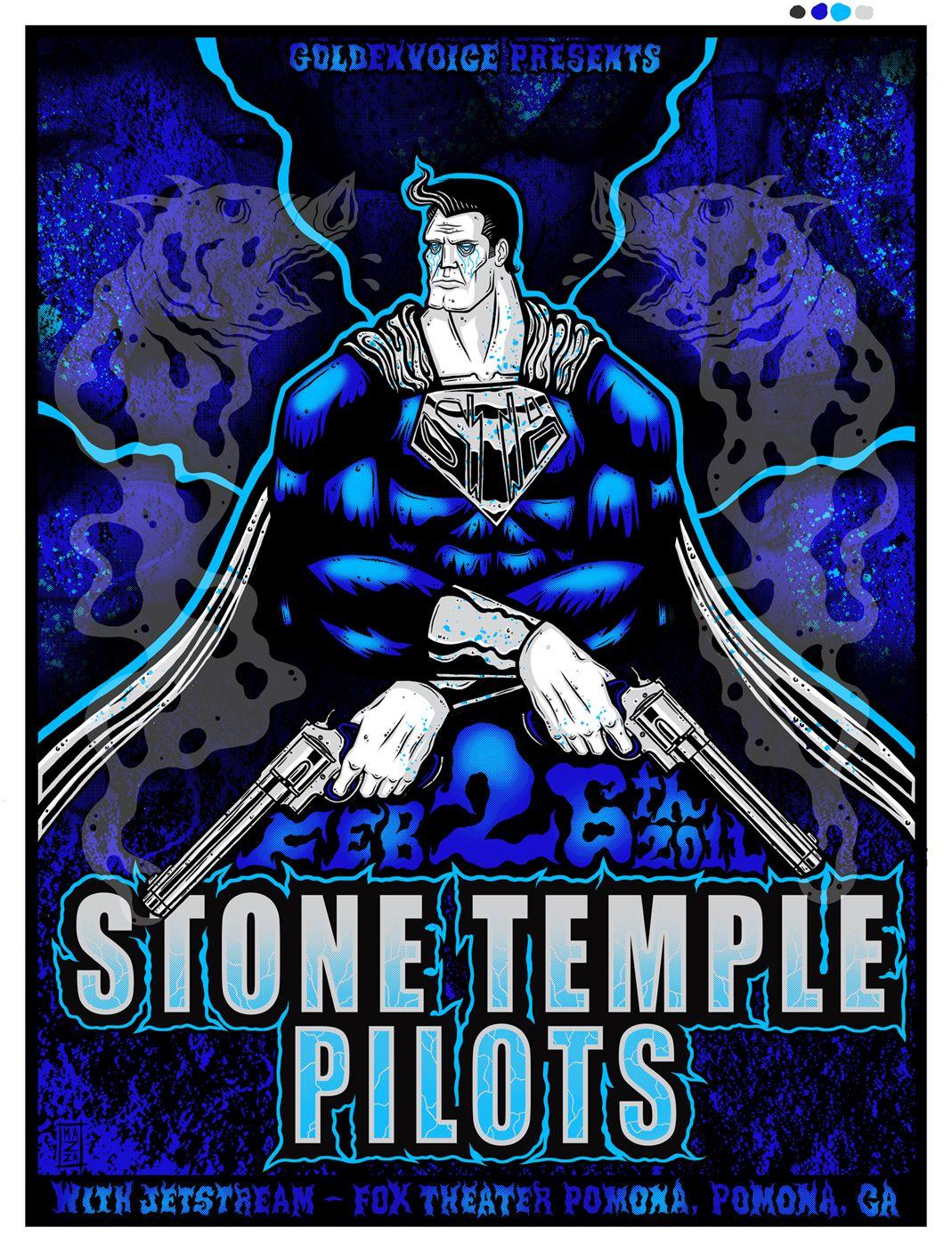 Colorful pink and purple Stone Temple Pilots poster with fly