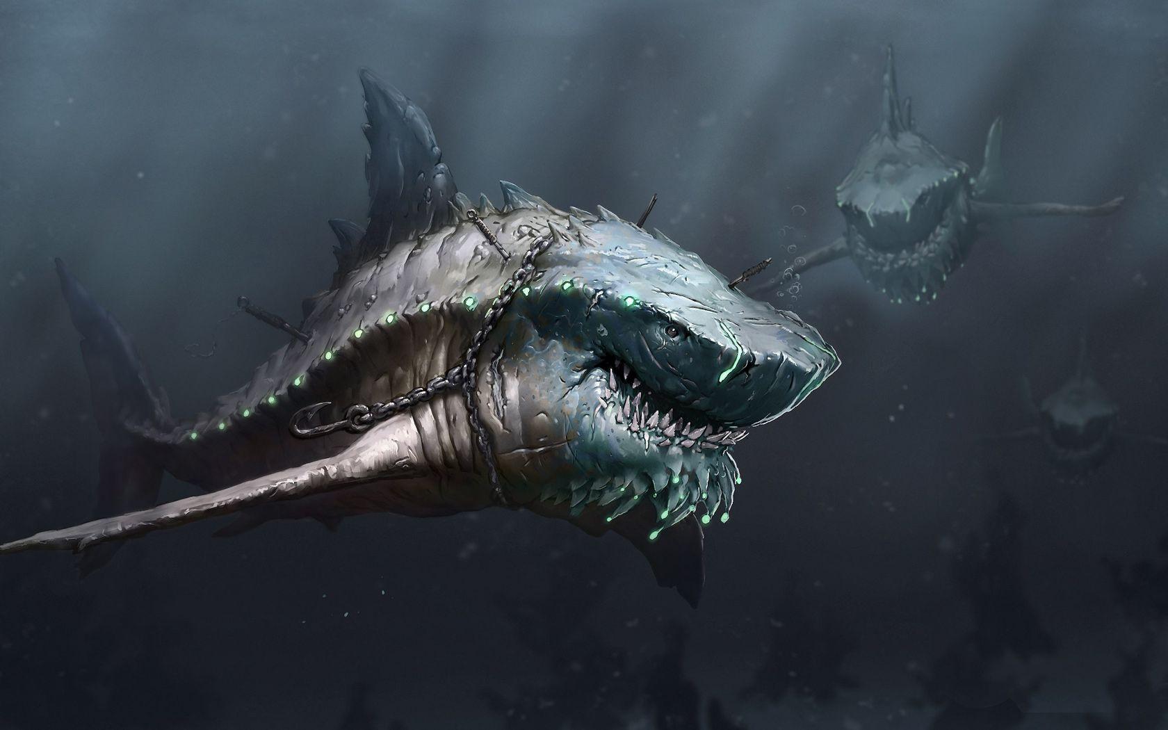 Drawn Deep Sea Shark Monster. HD Wallpaper. Deep