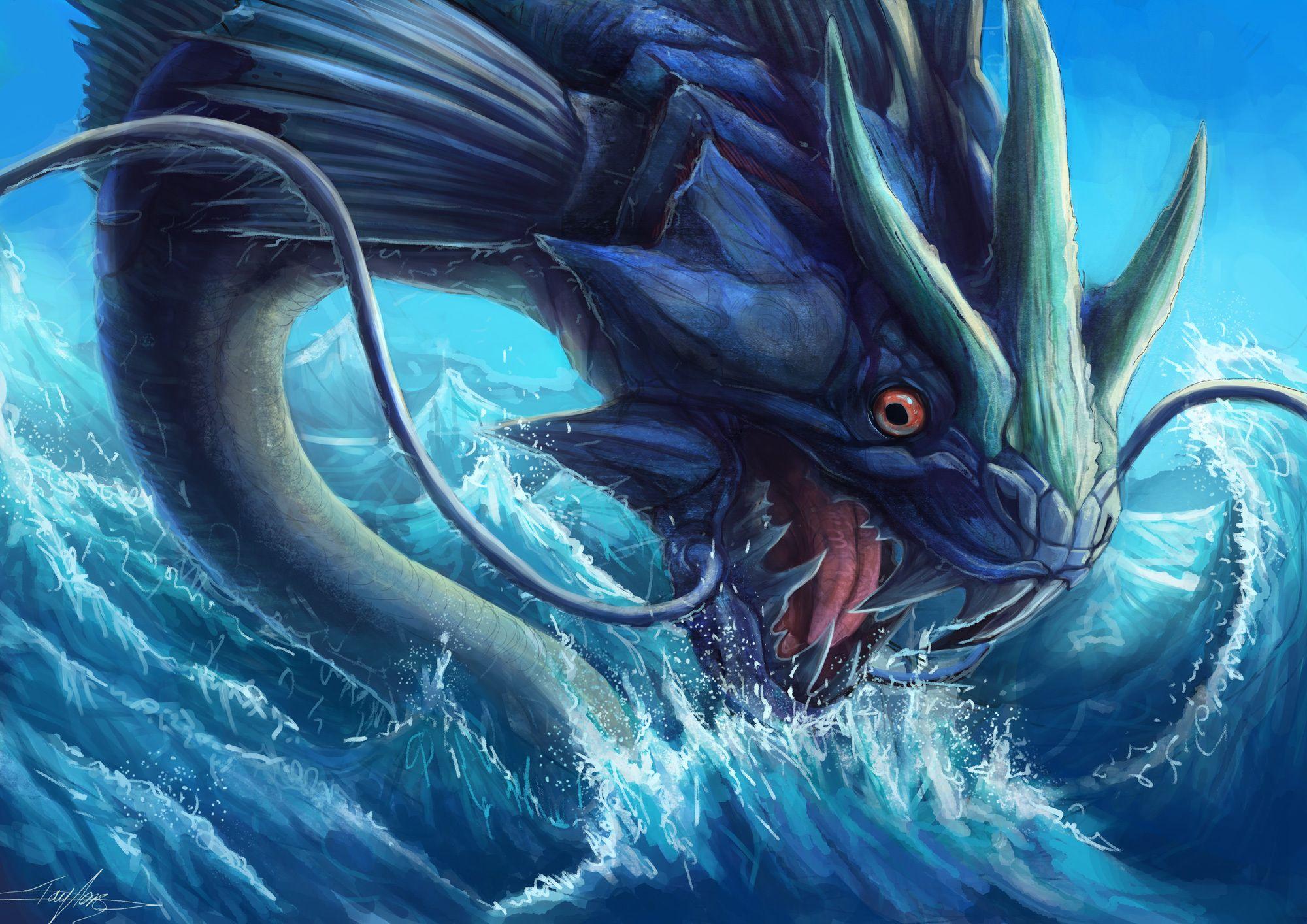 Dragon Chinese ocean sea monster wallpaperx1414