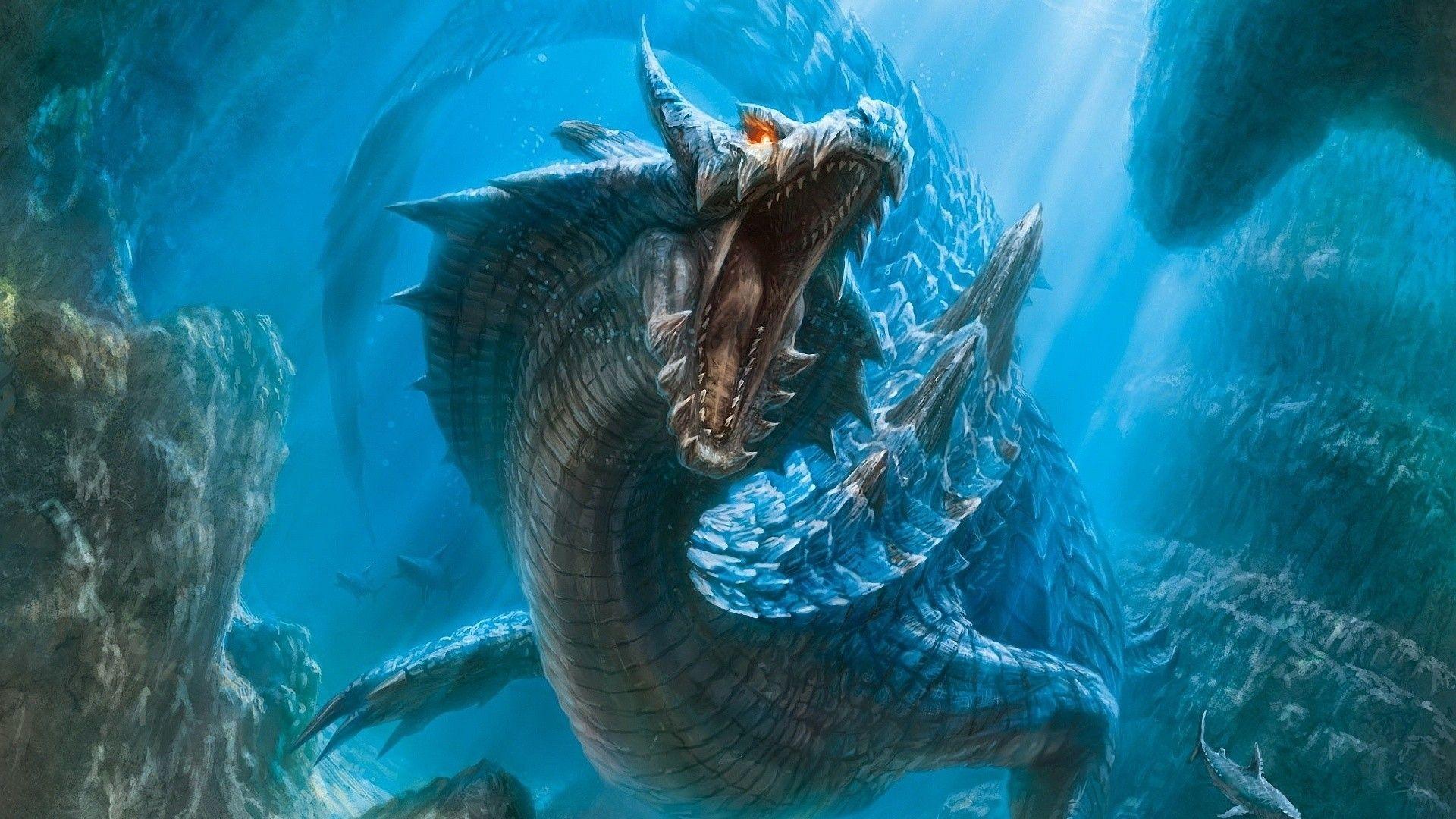dragons fantasy art artwork lagiacrus monster hunter 3 underwater