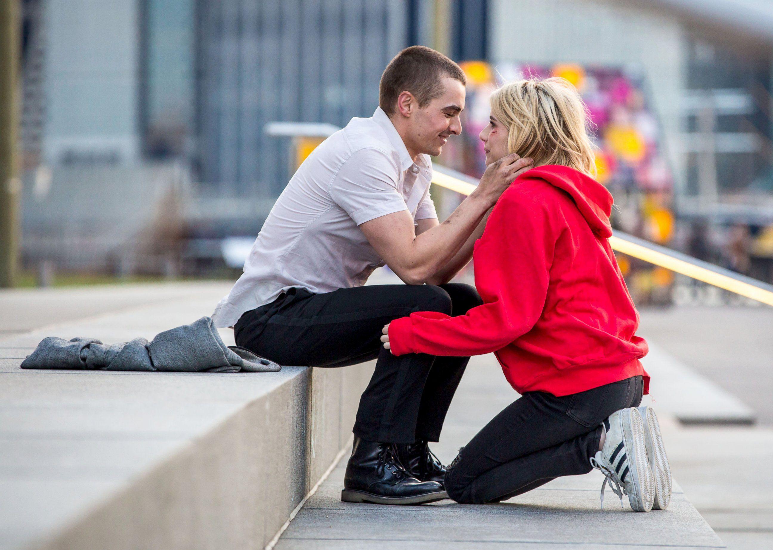 Emma Stone and Dave Franco Get Intimate On Set