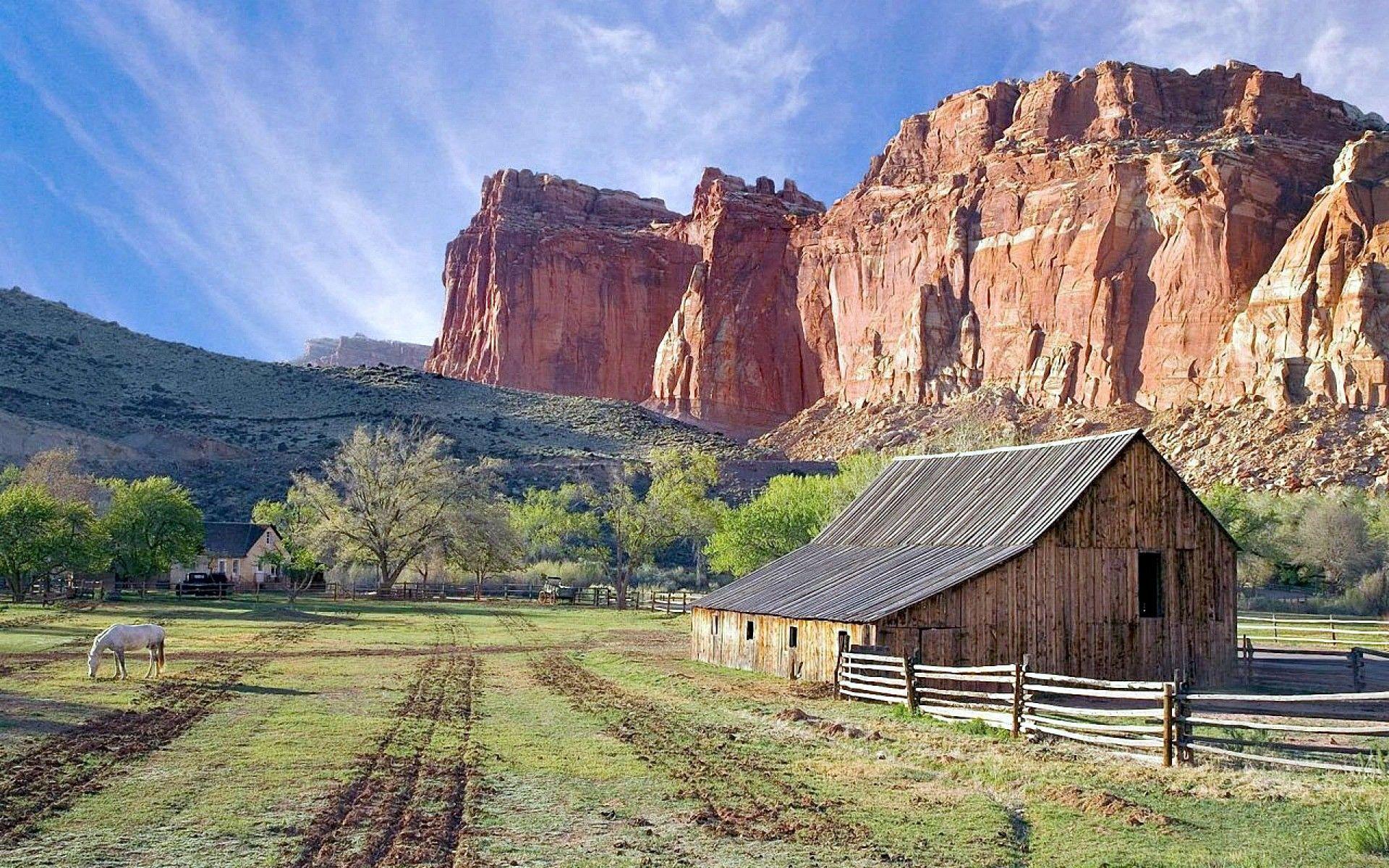 Trees Field Beautiful Canyons Country Barn Bryce Canyon Wallpaper