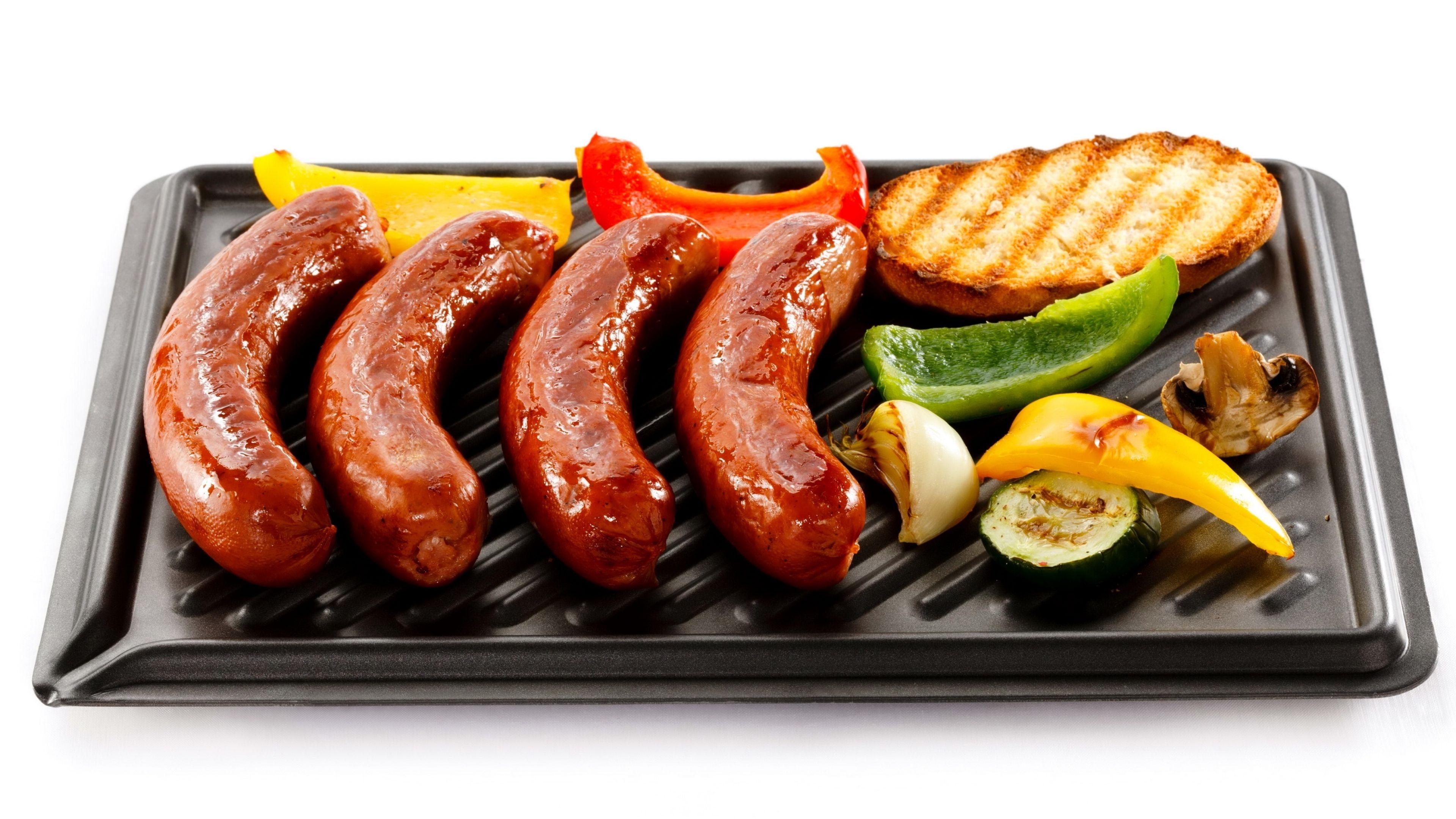 Download Wallpaper 3840x2160 Sausage, Meat, Roast, Pan 4K Ultra HD