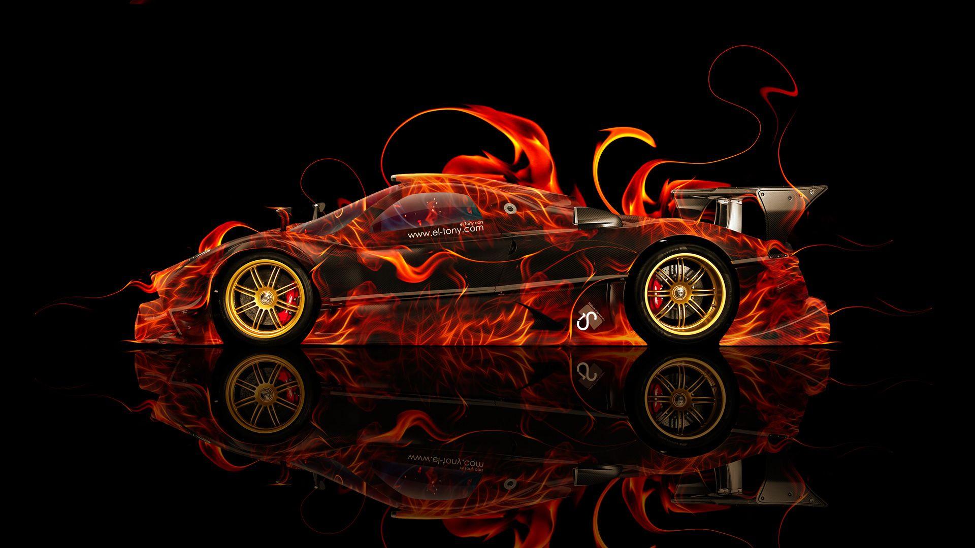 Pagani Zonda R Side Fire Abstract Car 2014