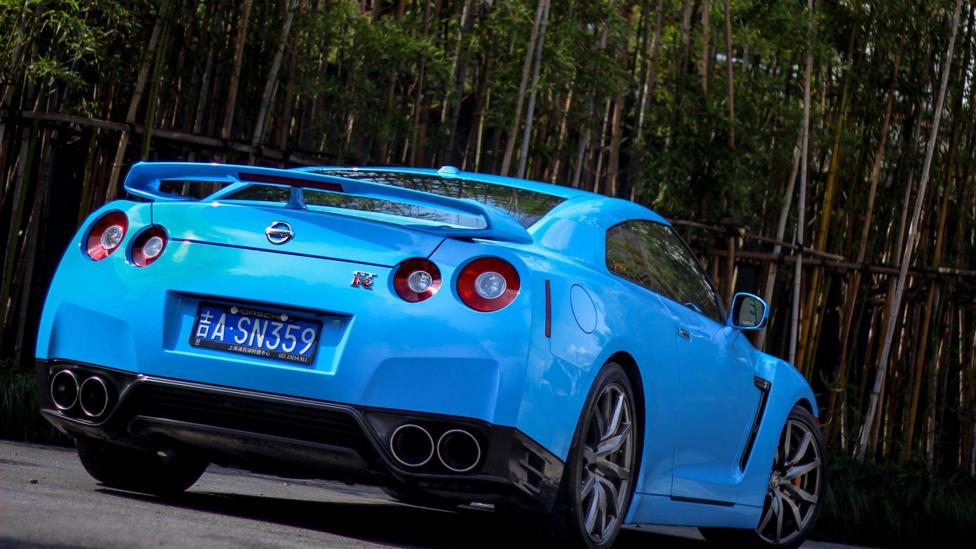 Download Wallpaper 1920x1080 Nissan, Gtr, R Bumper, Blue, Rear