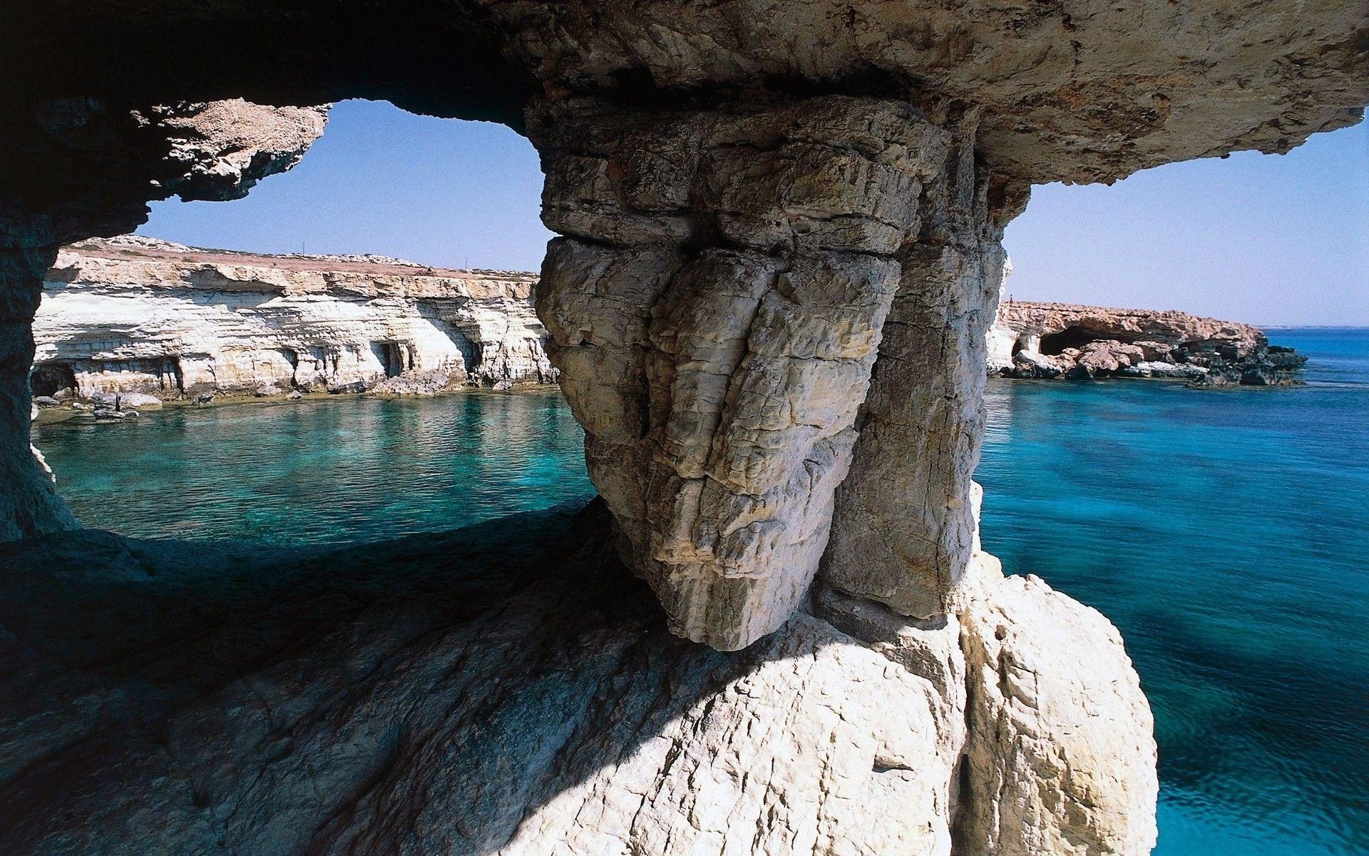 Download HD cave, Rock, Sea, Cliff, Cyprus, Beach, Island, Nature