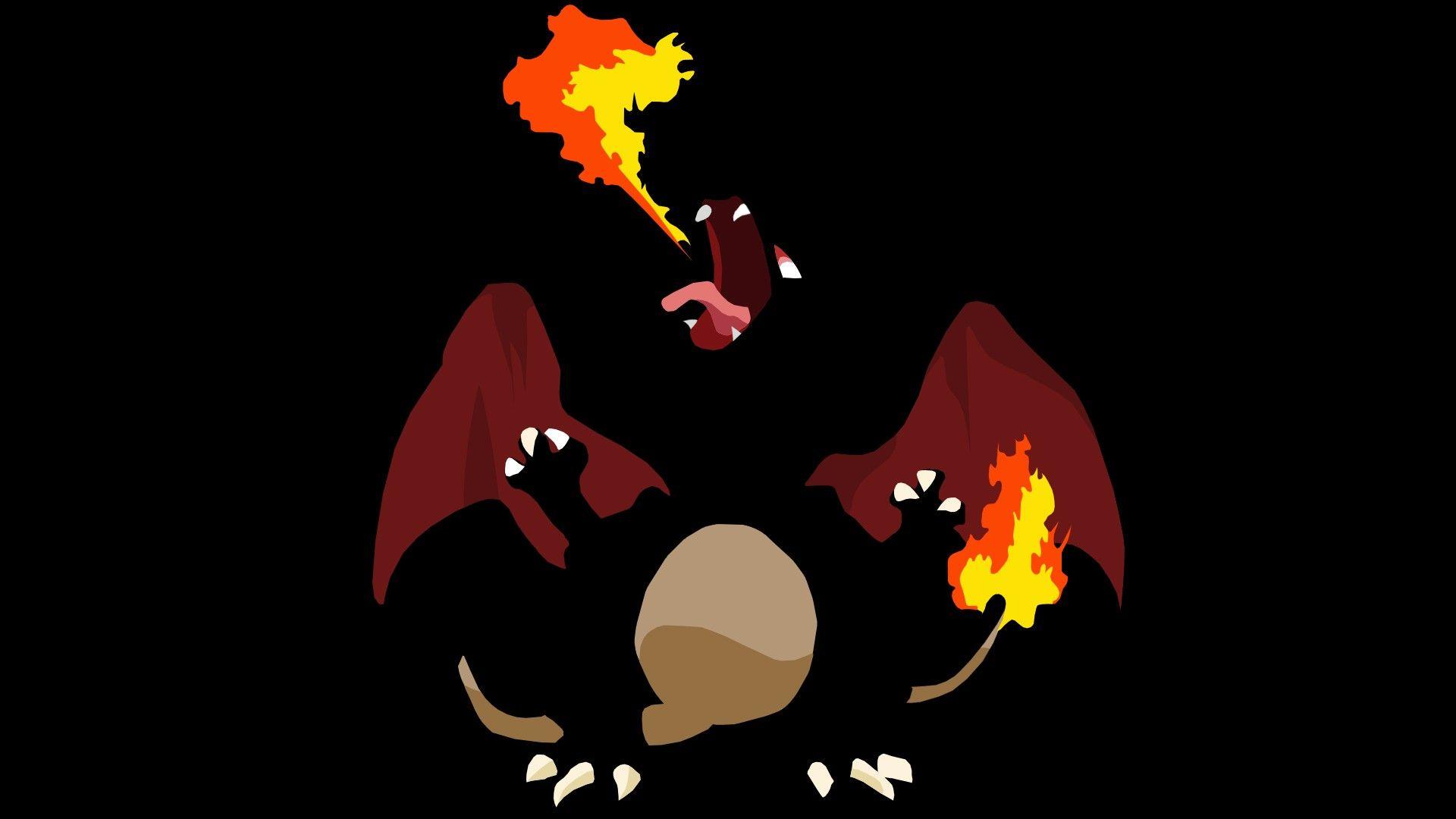pokemon, black, minimalistic, fire, Charizard, shiny pokemon