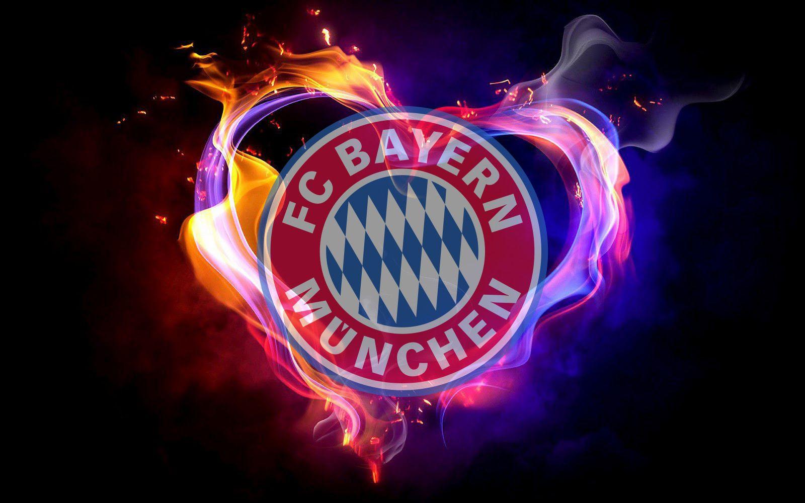 Hintergrund Bayern München mit logo und lieben herz mit feuer