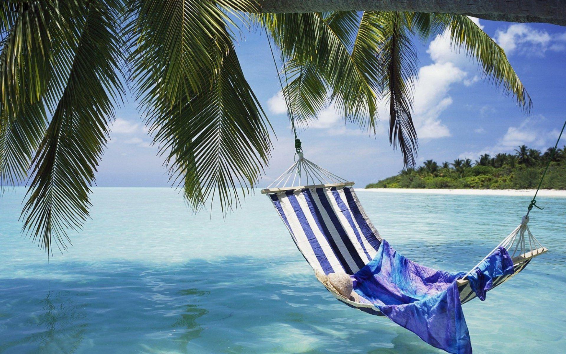 Hammock on Beach, Background, Wall... - Wall Murals