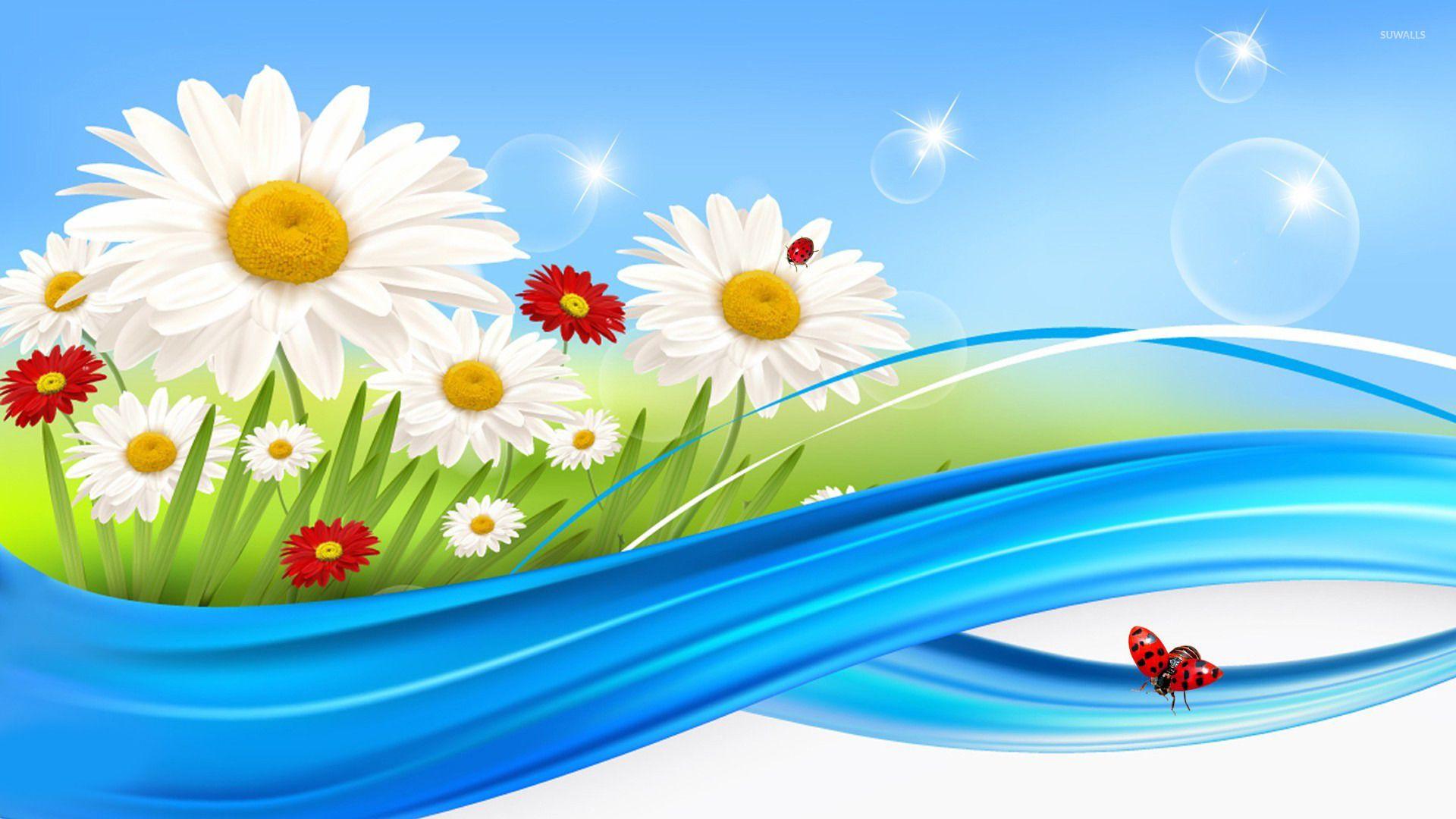 Ladybugs on daisies wallpaper Art wallpaper