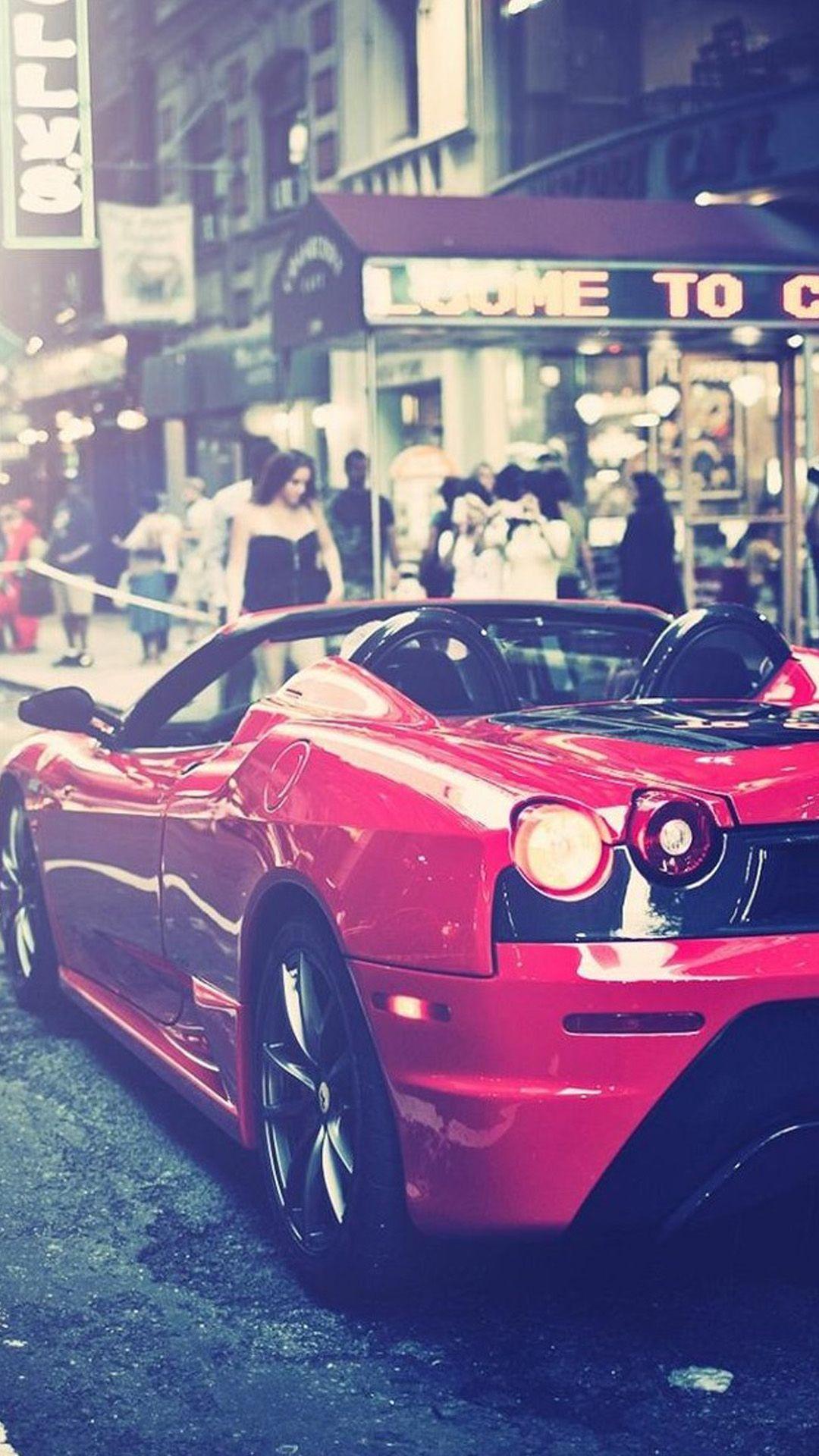 Street Cornor Luxury Modern Red Racing Car #iPhone #wallpaper