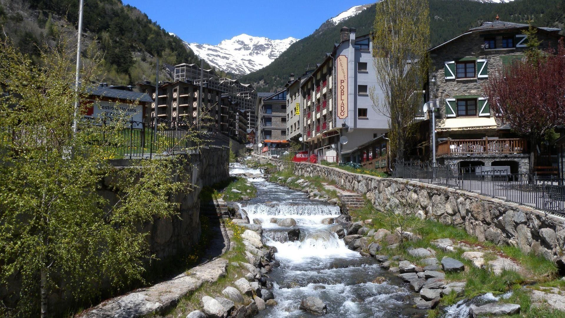 Rivers: Rocks Ainsal Andorra Stream Mountains Village Wallpaper