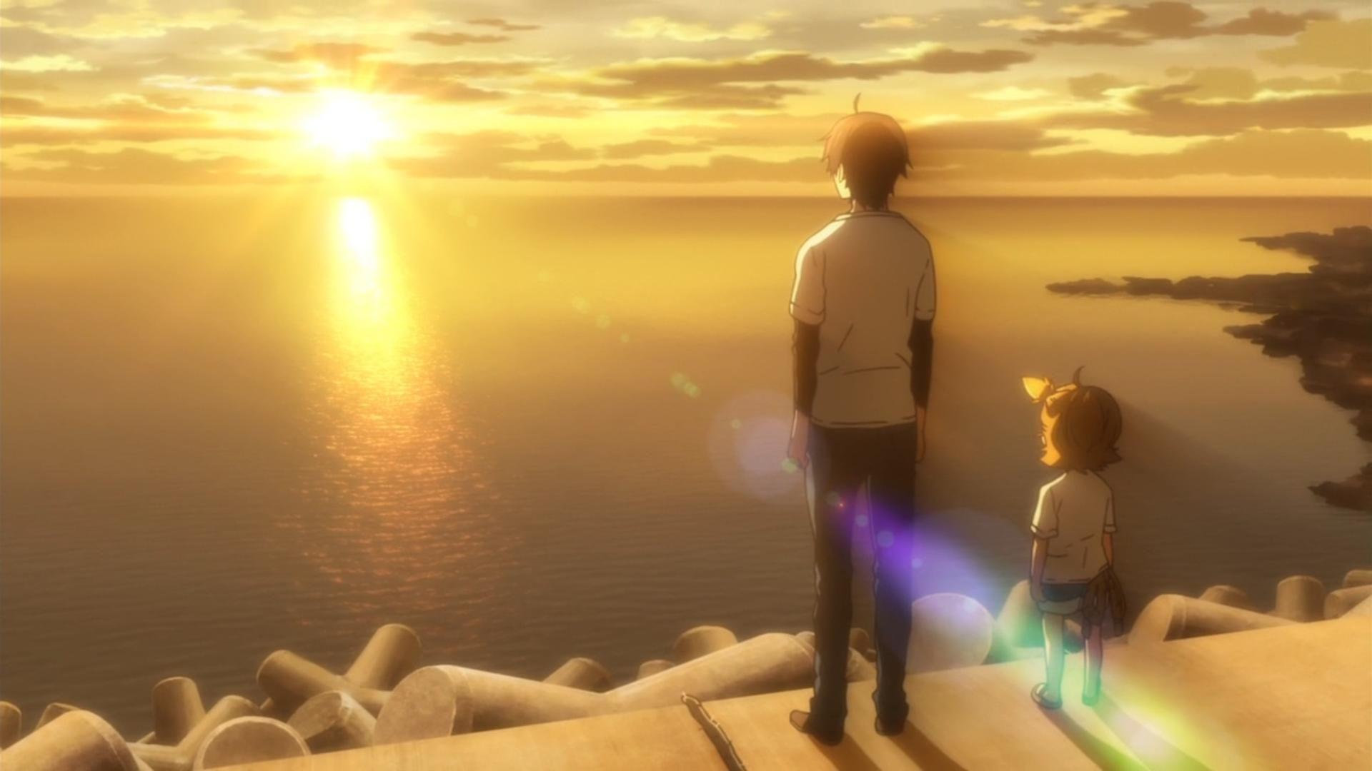 Naru and Handa Barakamon Sunset HD Wallpaper. Anime