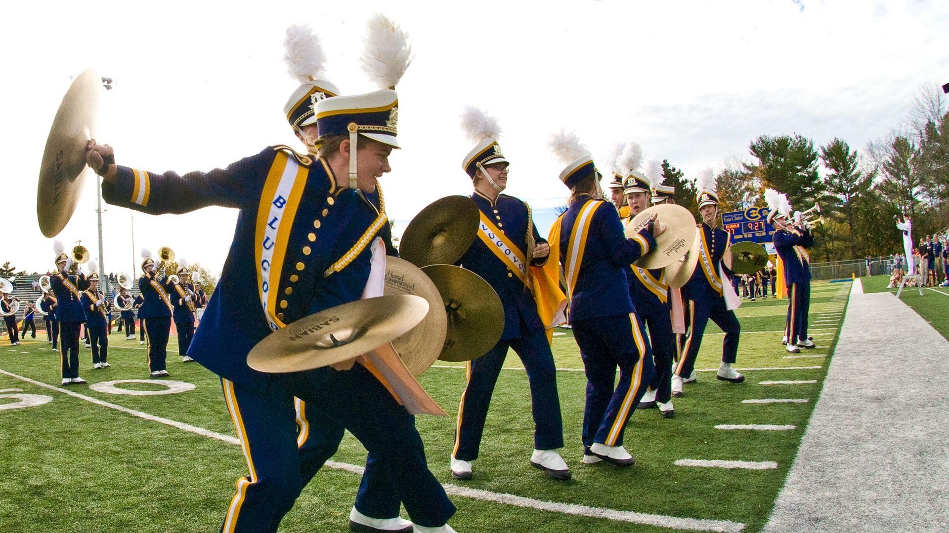 Cymbals of pride in the Blugold Marching Band